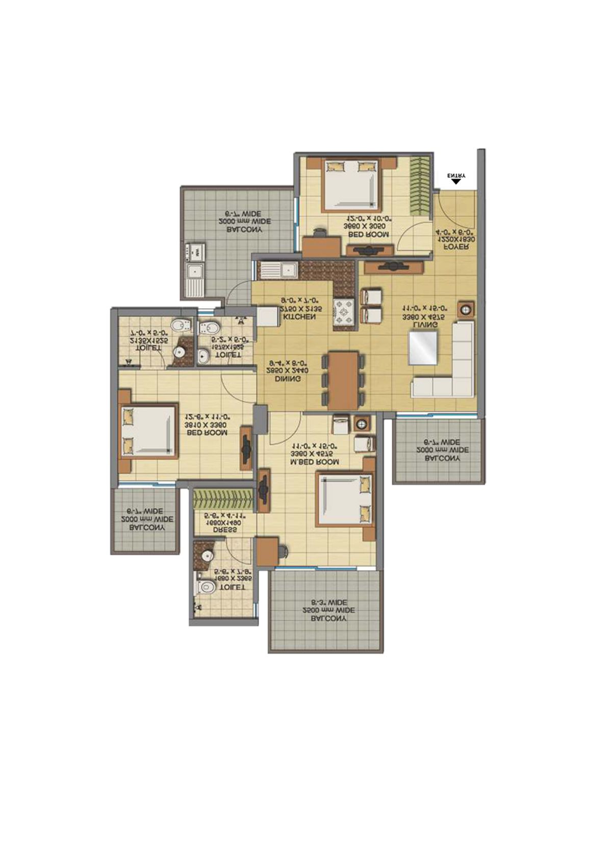 Gaur Sports Wood Tower F Unit 25, Type S4 Floor Plan