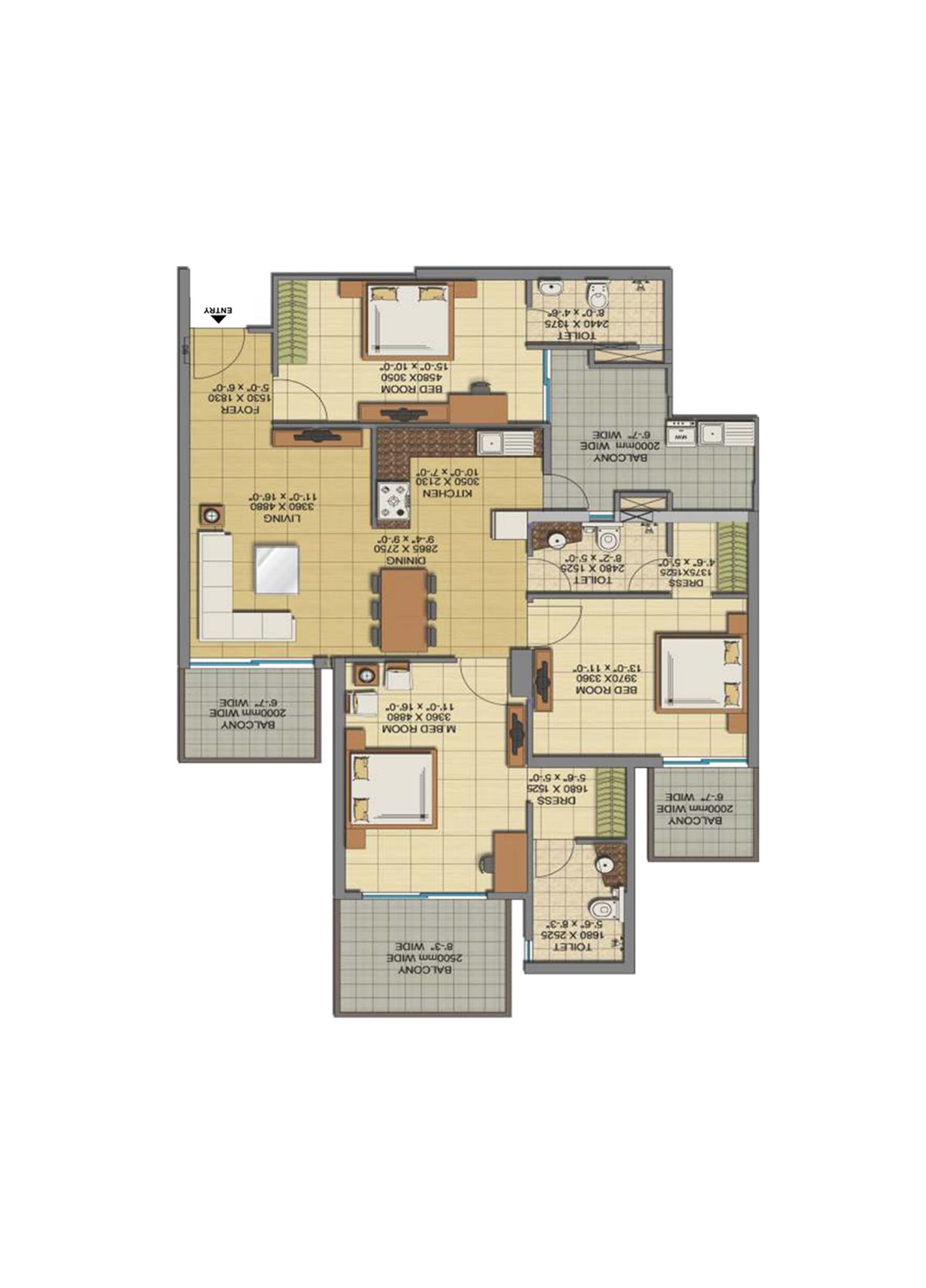 Gaur Sports Wood Tower G Unit 28, Type S3 Floor Plan