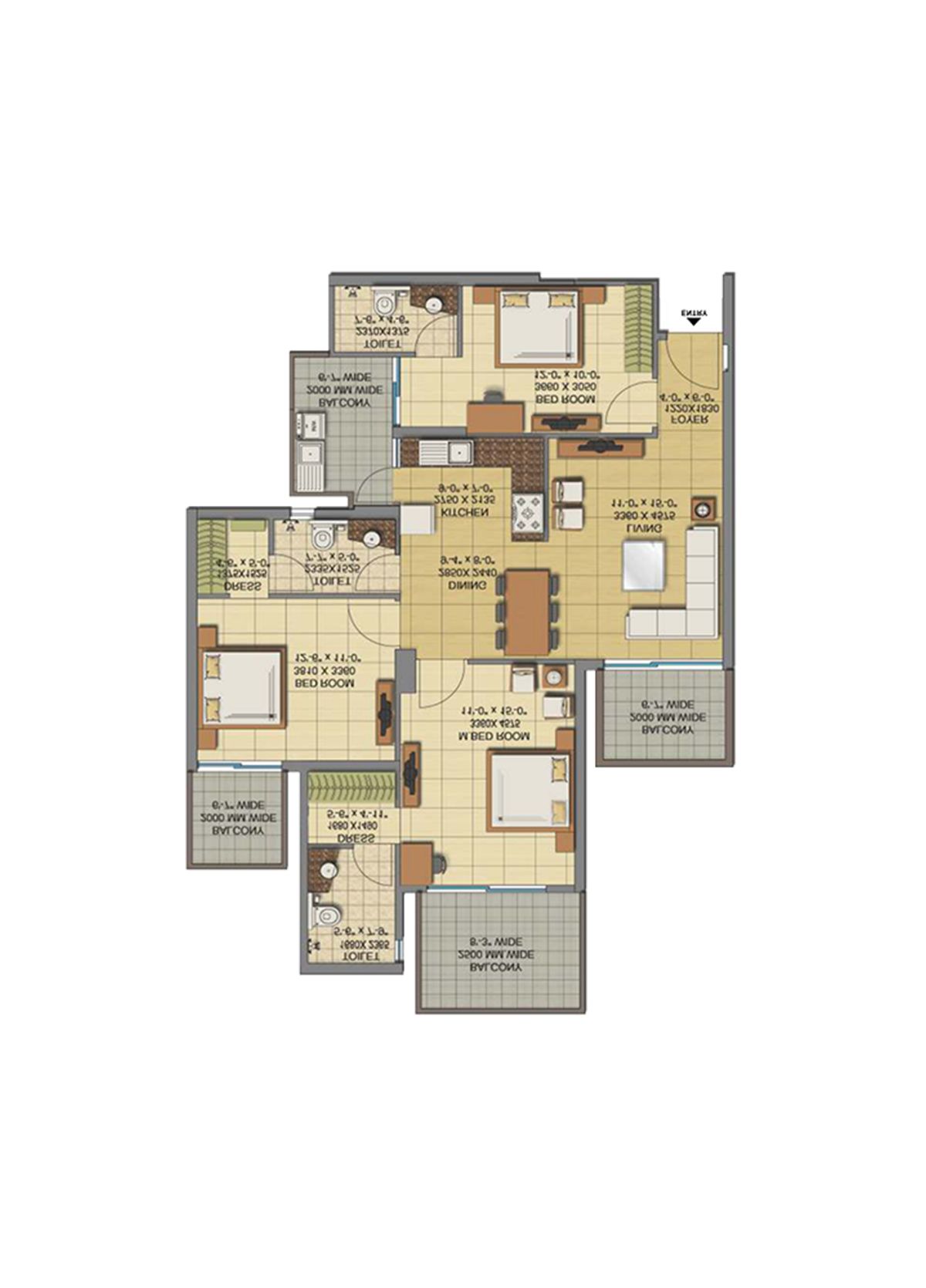 Gaur Sports Wood Tower H Unit 33, Type S5 Floor Plan