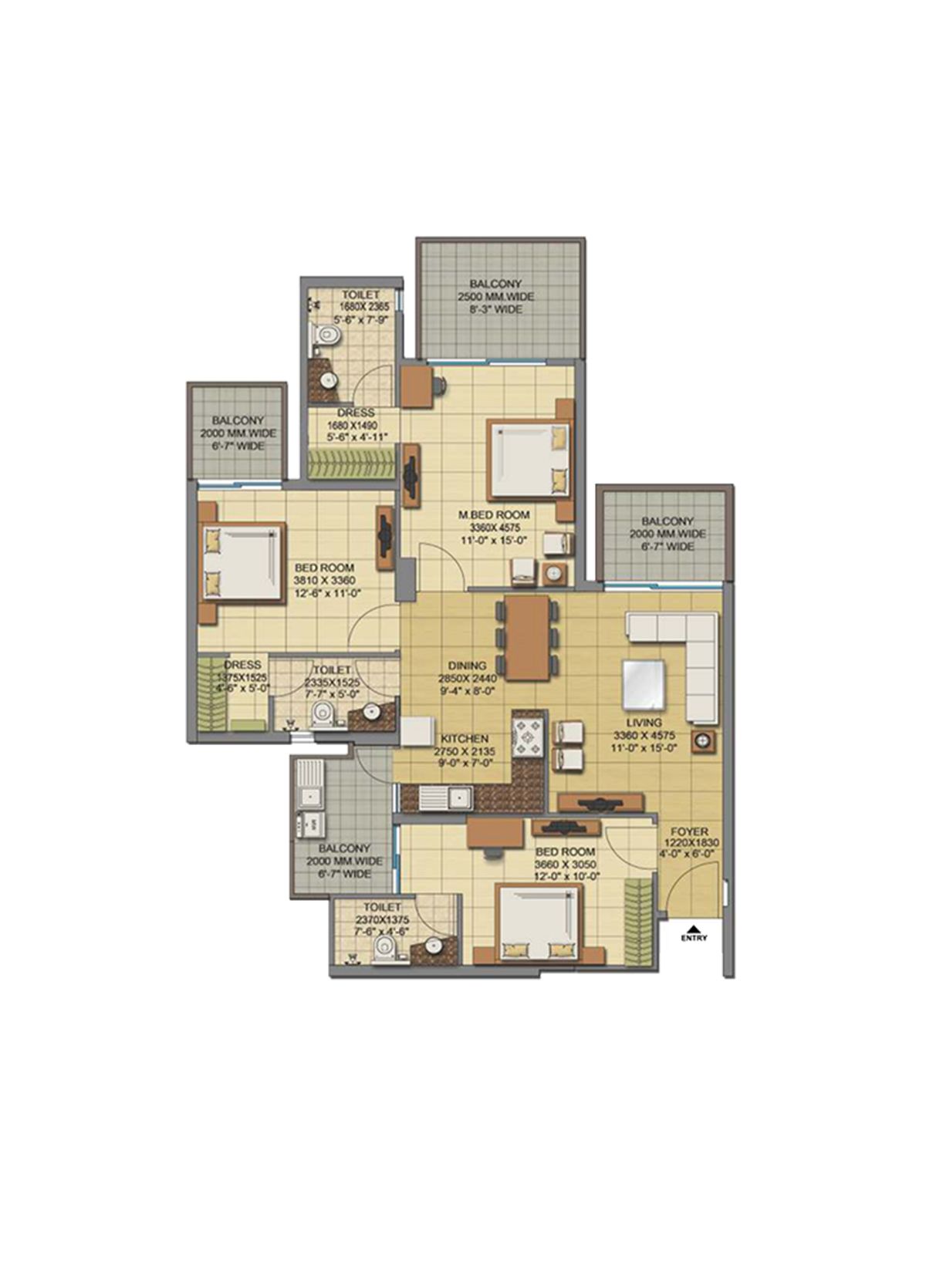 Gaur Sports Wood Tower I Unit 34, Type S5 Floor Plan