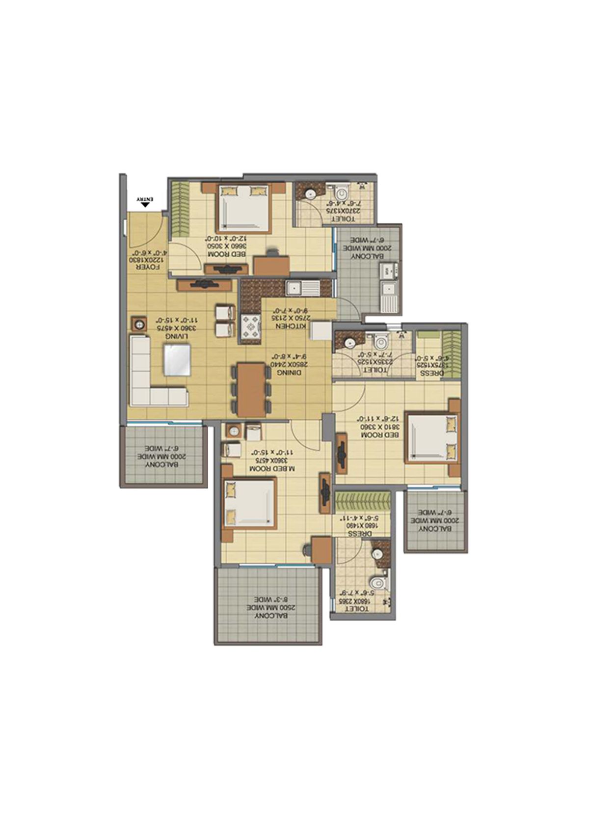 Gaur Sports Wood Tower I Unit 36, Type S5 Floor Plan