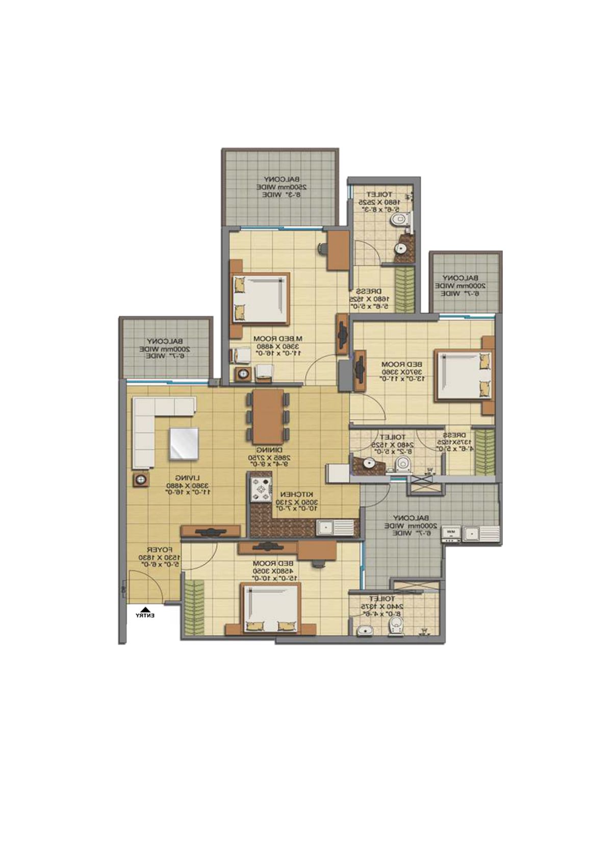 Gaur Sports Wood Tower J Unit 39, Type S3 Floor Plan