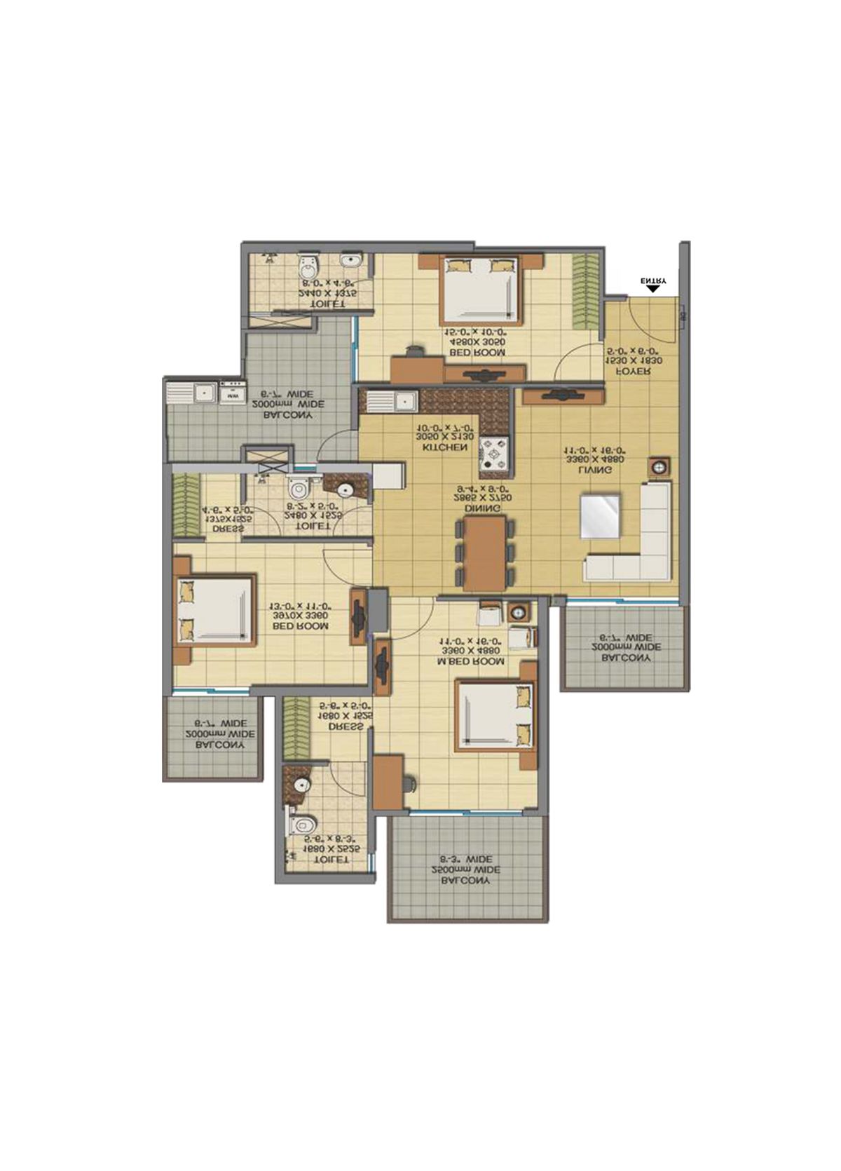 Gaur Sports Wood Tower J Unit 41, Type S3 Floor Plan