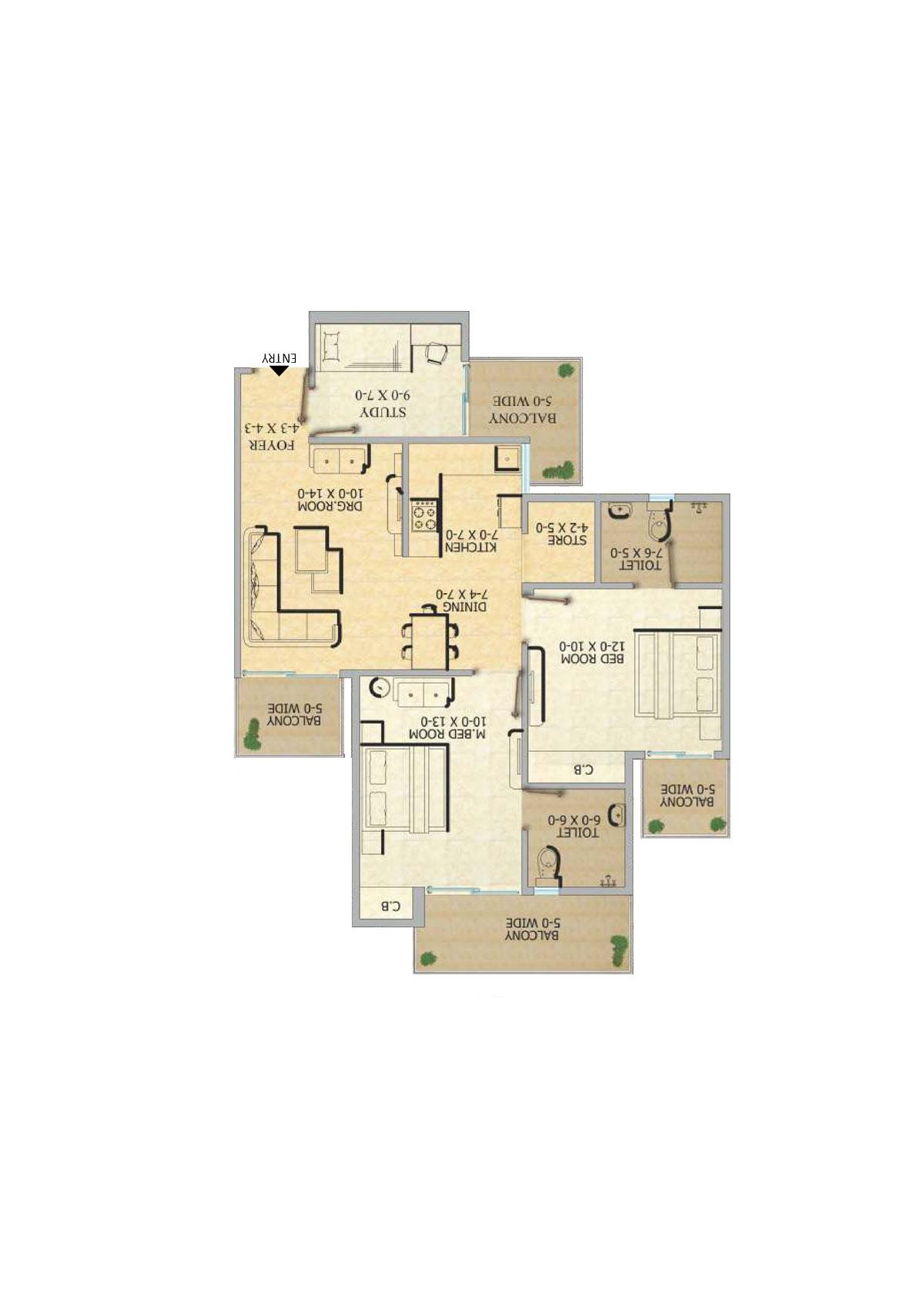 Gaur 12Th Avenue, Tower A, Unit 1, 2BHK, Super Area 1225   sq ft 
