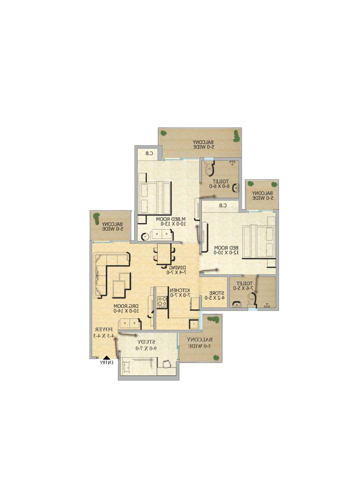 Gaur 12Th Avenue, Tower B, Unit 12, 2BHK, Super Area 1225   sq ft 