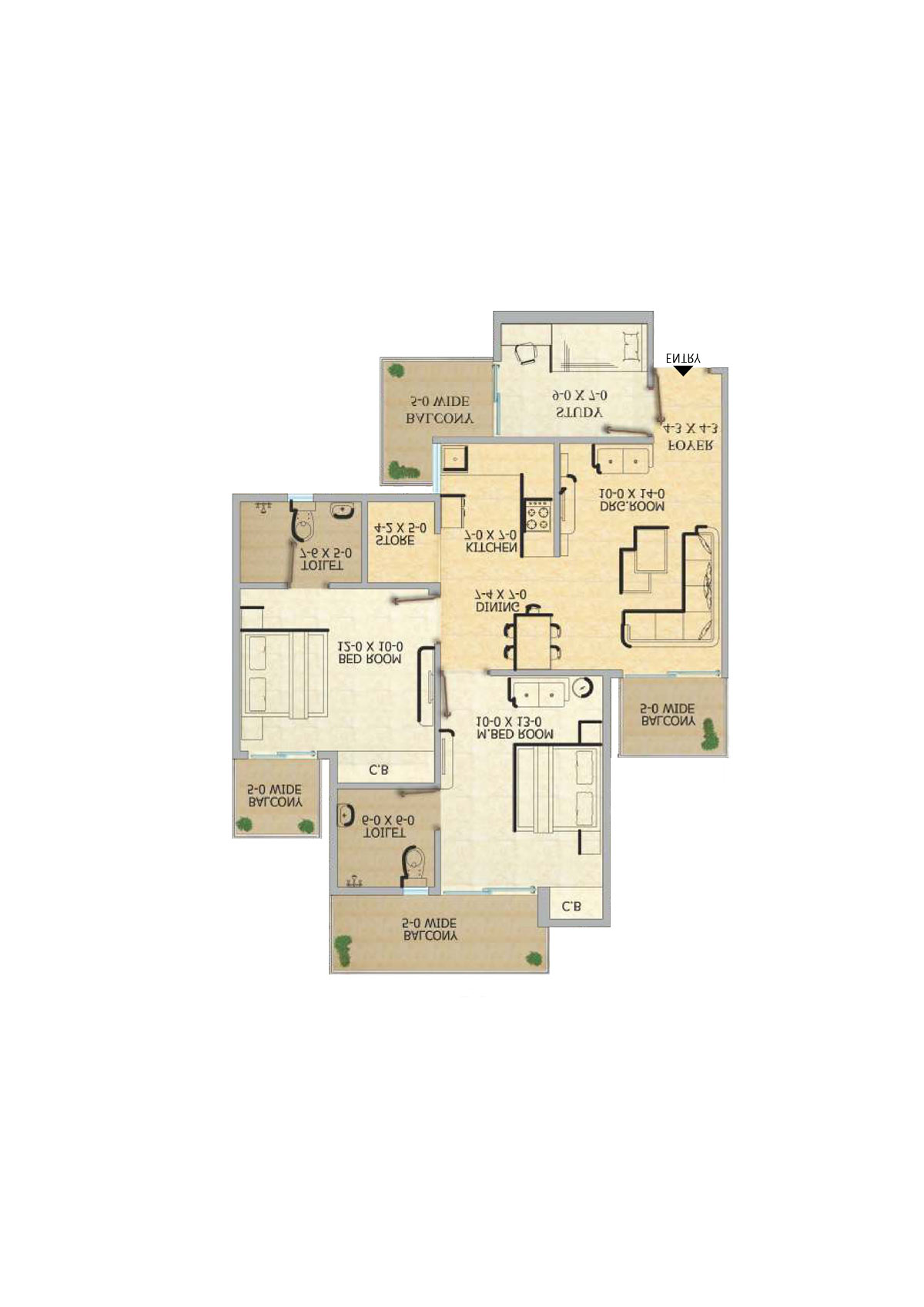 Gaur 12Th Avenue, Tower C, Unit 17, 2BHK, Super Area 1225   sq ft 
