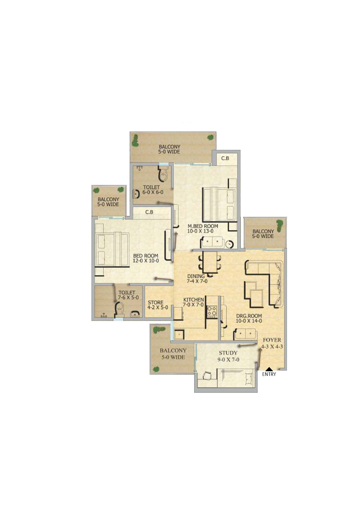 Gaur 12Th Avenue, Tower C, Unit 18, 2BHK, Super Area 1225   sq ft 