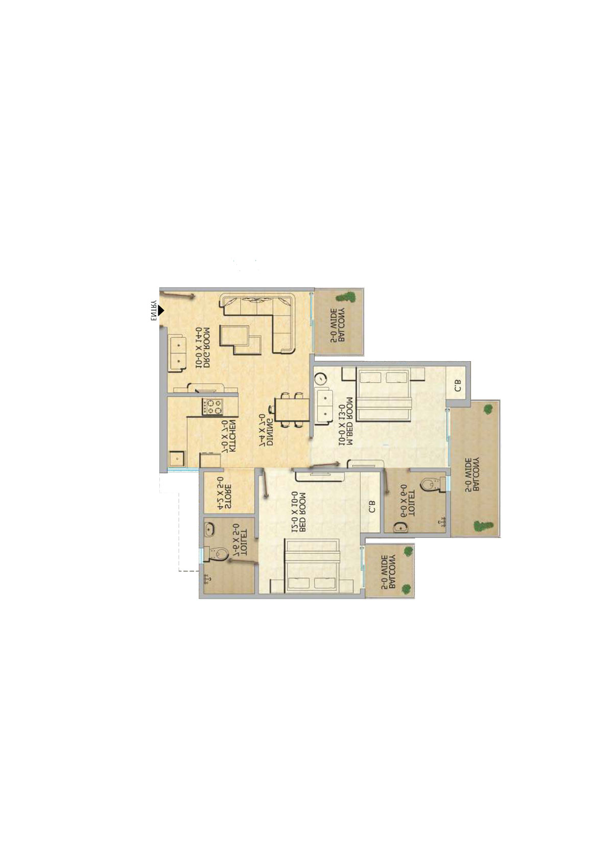 Gaur 12Th Avenue, Tower D, Unit 29, 2BHK, Super Area 1055   sq ft 