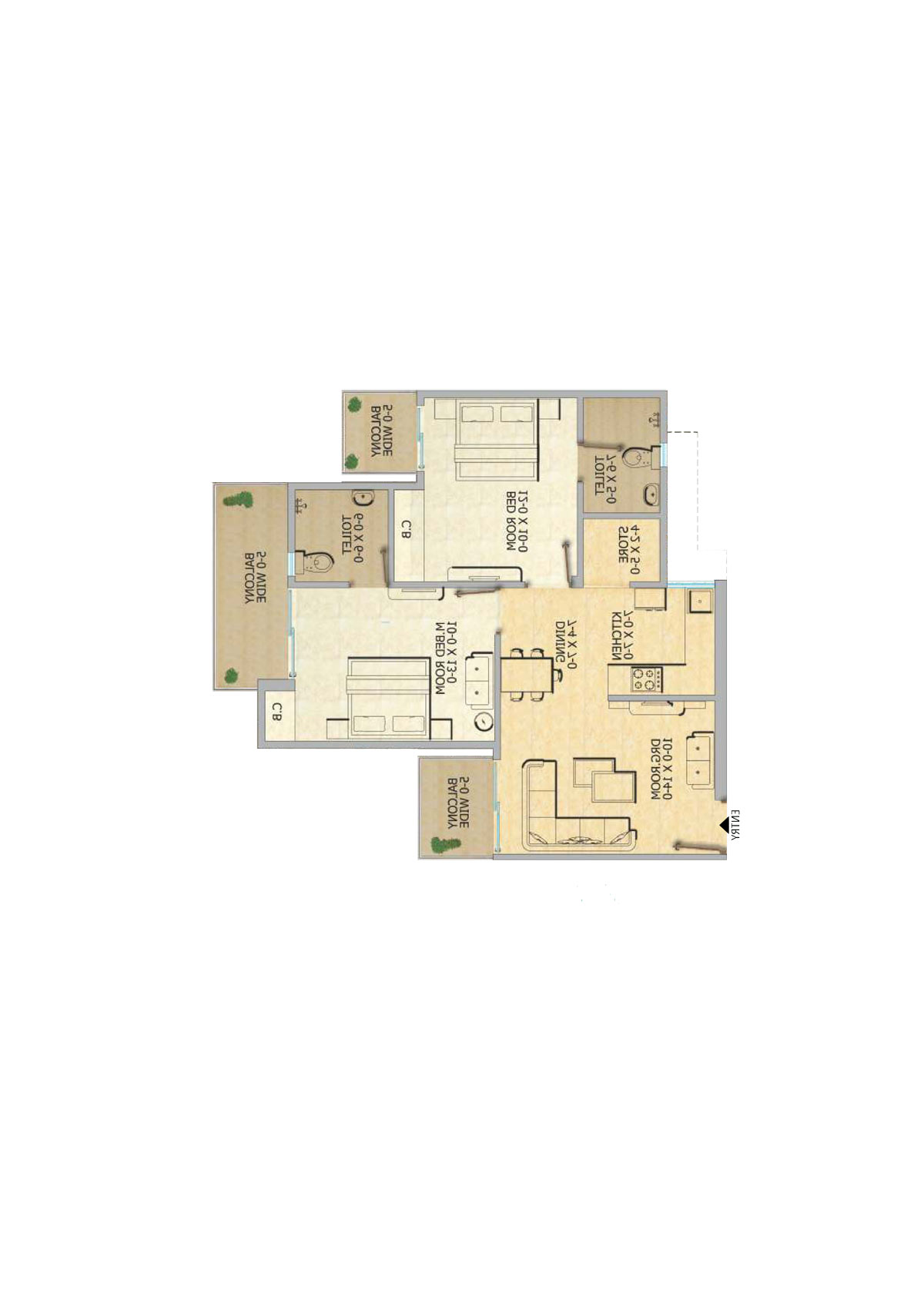 Gaur 12Th Avenue, Tower D, Unit 31, 2BHK, Super Area 1055   sq ft 