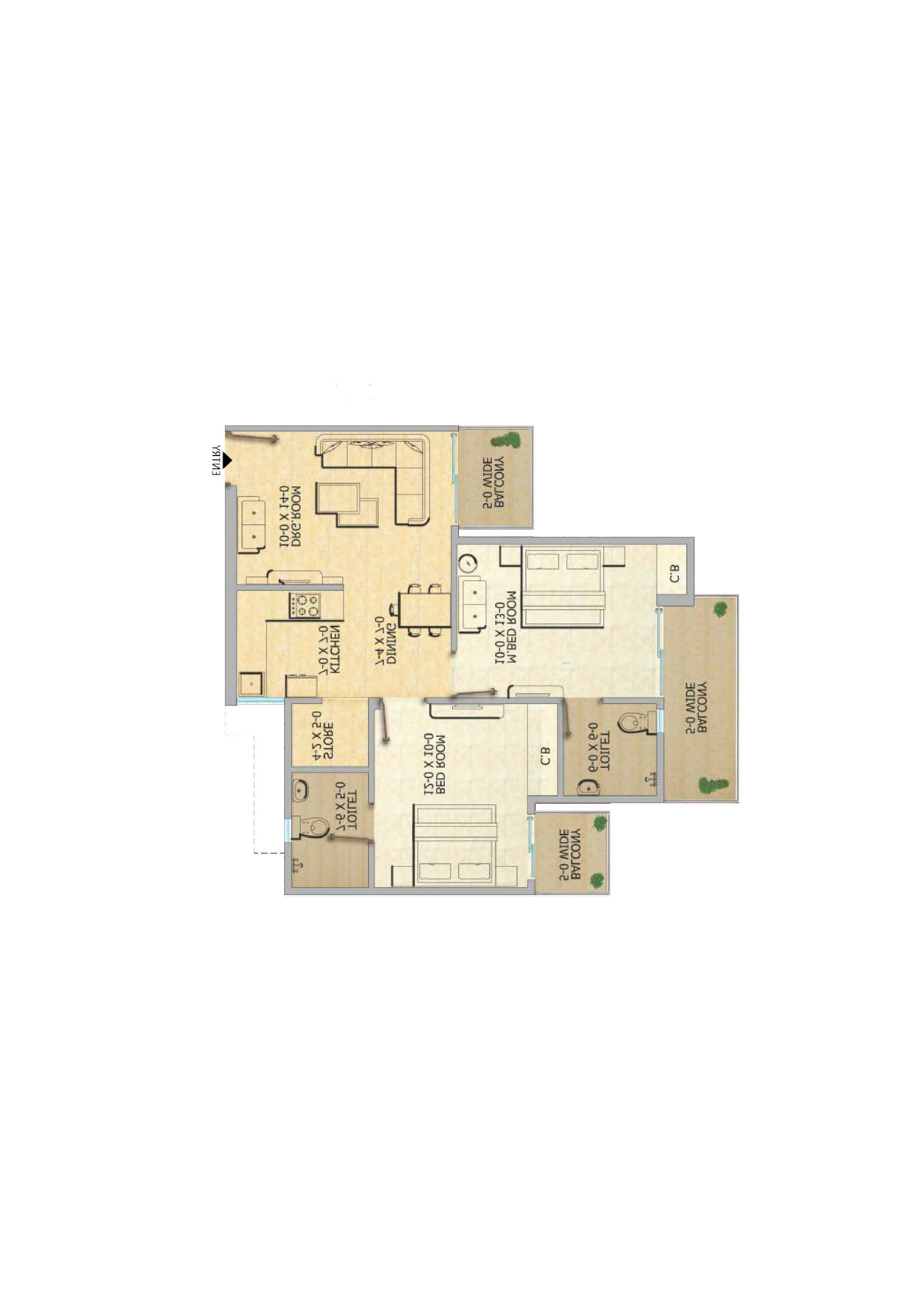 Gaur 12Th Avenue, Tower E, Unit 35, 2BHK, Super Area 1055   sq ft 