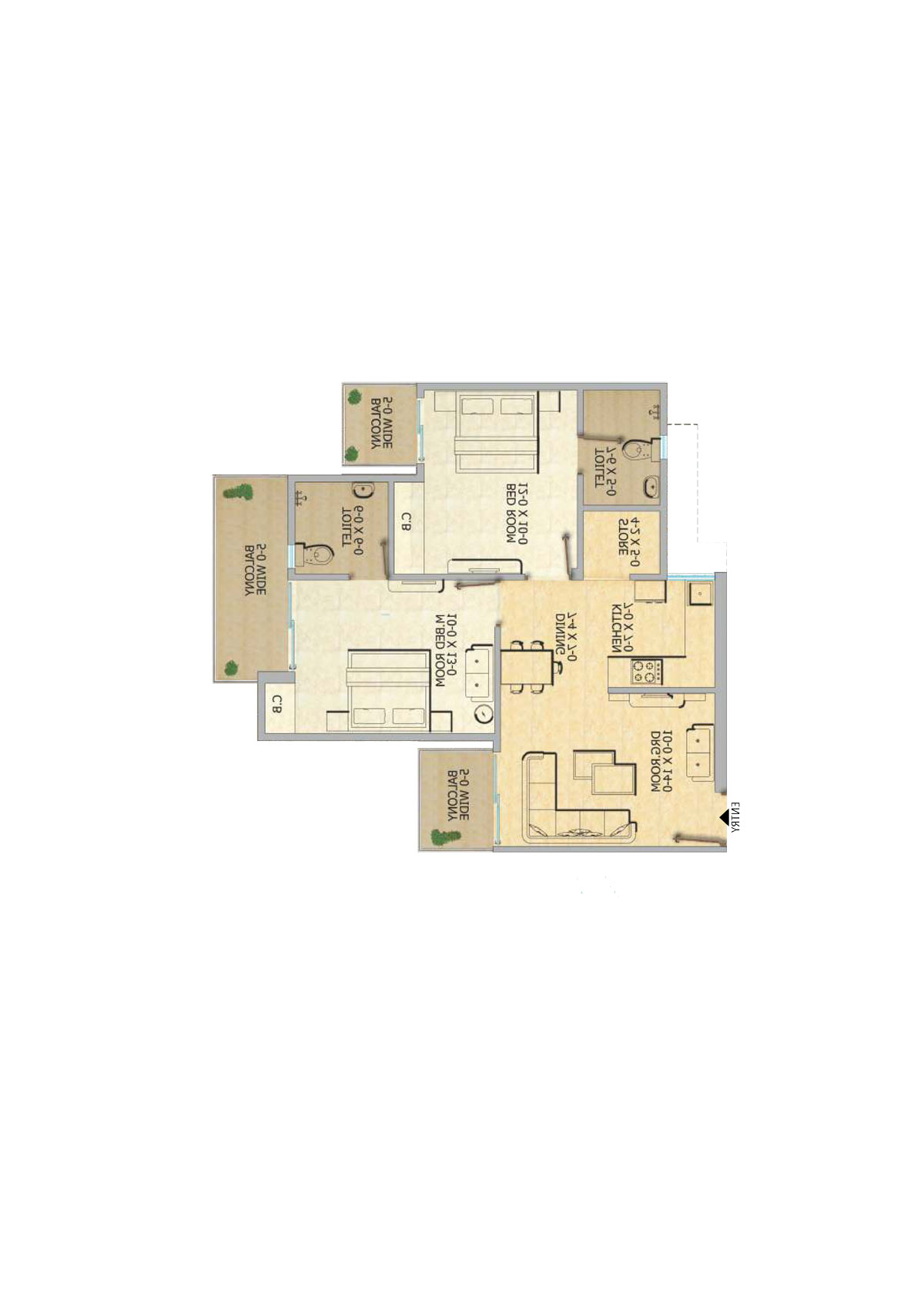 Gaur 12Th Avenue, Tower E, Unit 39, 2BHK, Super Area 1055   sq ft 