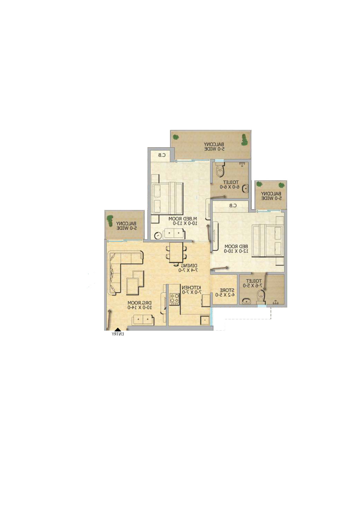 Gaur 12Th Avenue, Tower F, Unit 41, 2BHK, Super Area 1055   sq ft 