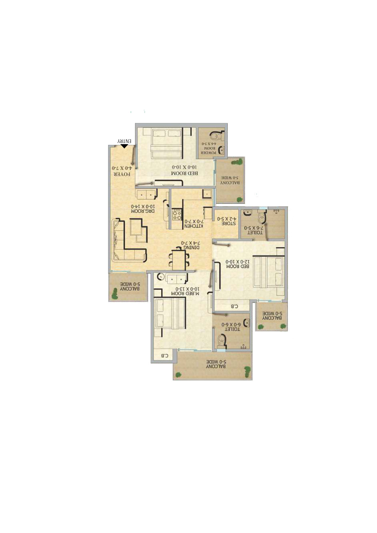 Gaur 12Th Avenue, Tower G, Unit 52, 3BHK, Super Area 1320   sq ft 
