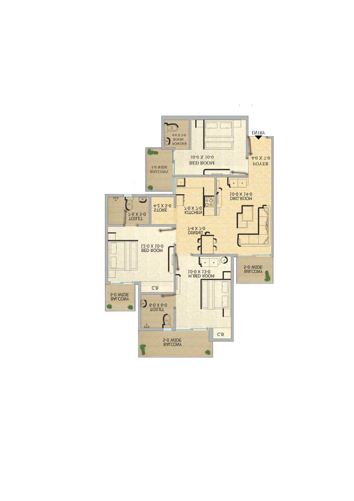Gaur 12Th Avenue, Tower G, Unit 53, 3BHK, Super Area 1320   sq ft 