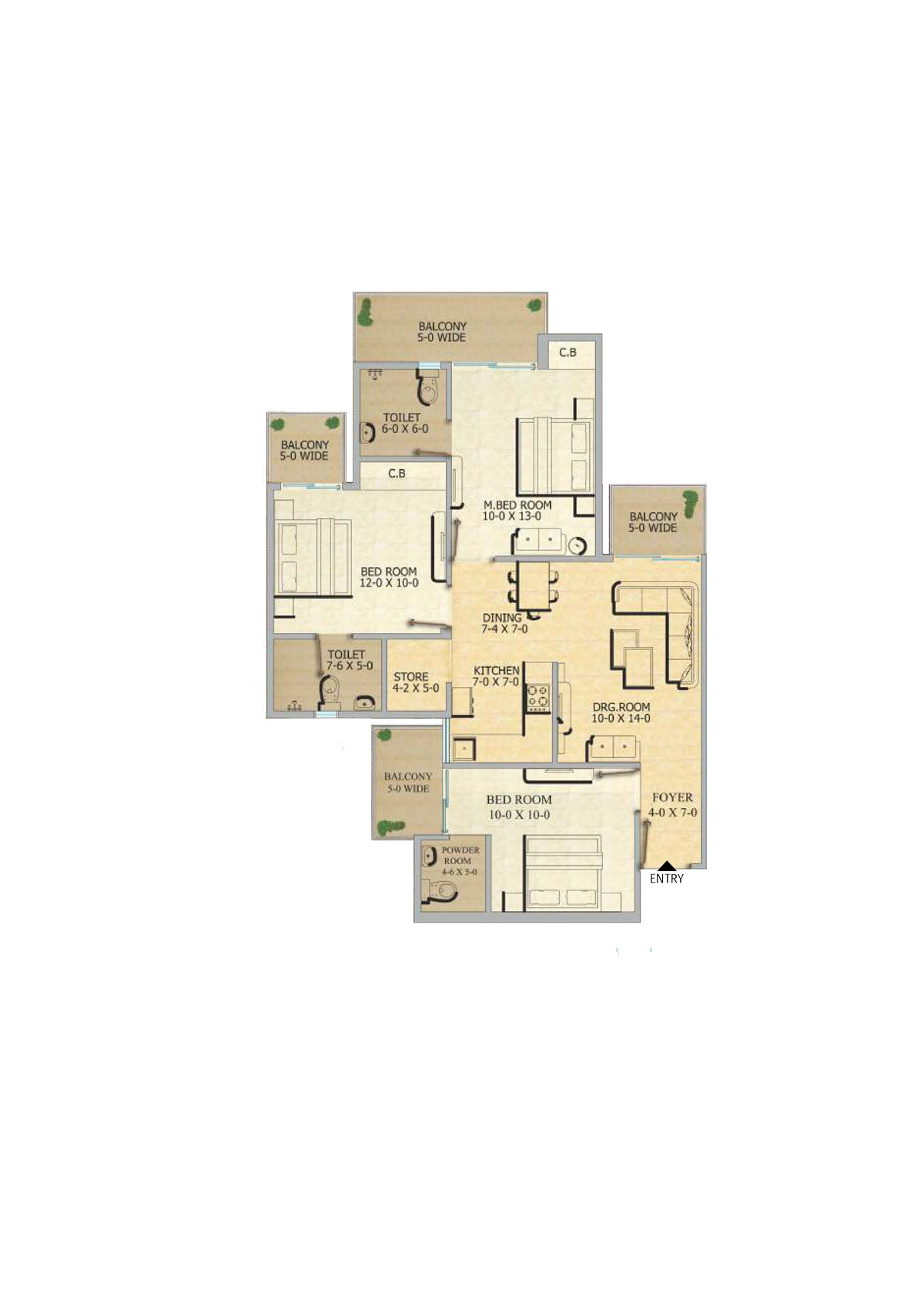 Gaur 12Th Avenue, Tower G, Unit 54, 3BHK, Super Area 1320   sq ft 