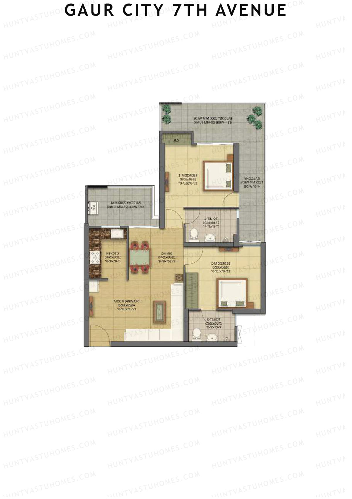 Gaur City 7Th Avenue Tower A Unit 2 (Type B) Floor Plan