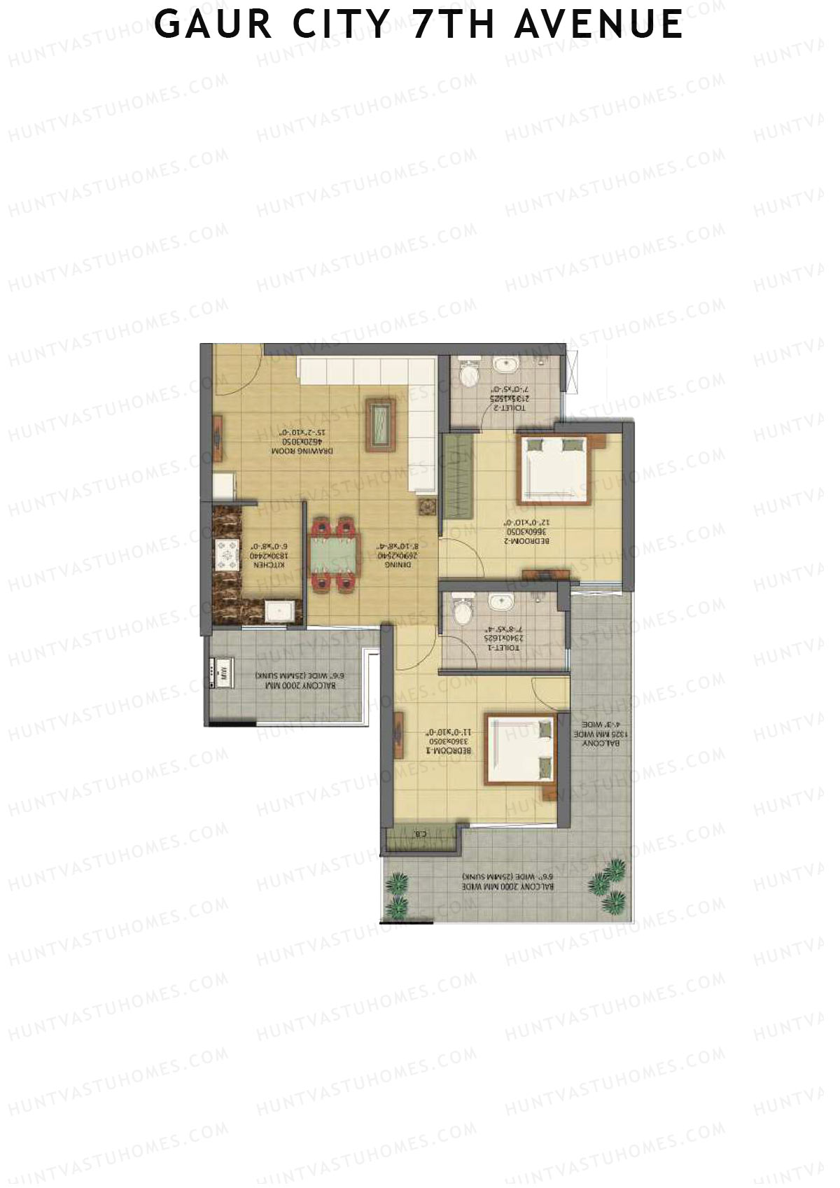 Gaur City 7Th Avenue Tower A Unit 3 (Type B) Floor Plan