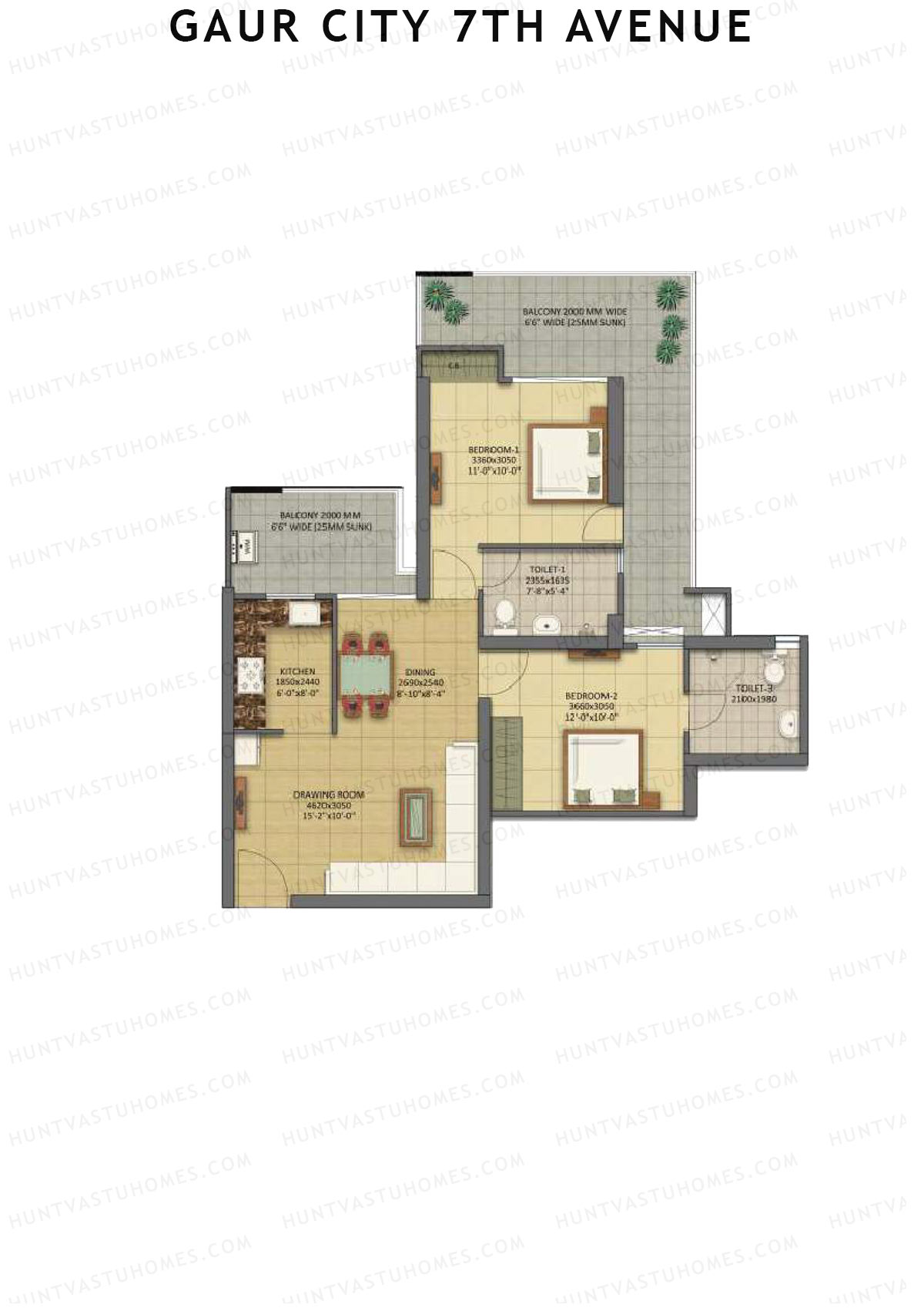 Gaur City 7Th Avenue Tower A Unit 8 (Type A) Floor Plan