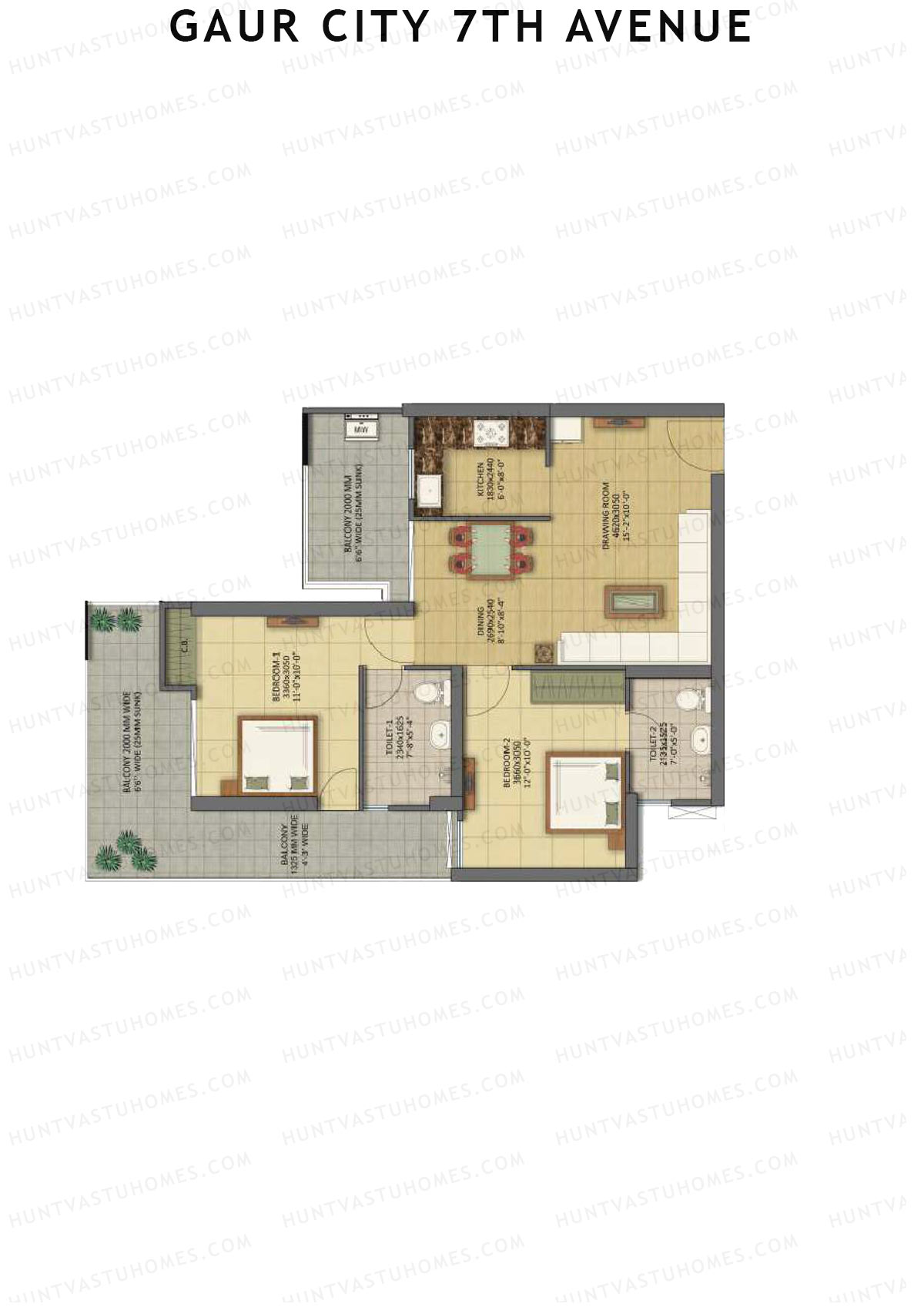 Gaur City 7Th Avenue Tower B Unit 11 (Type B) Floor Plan