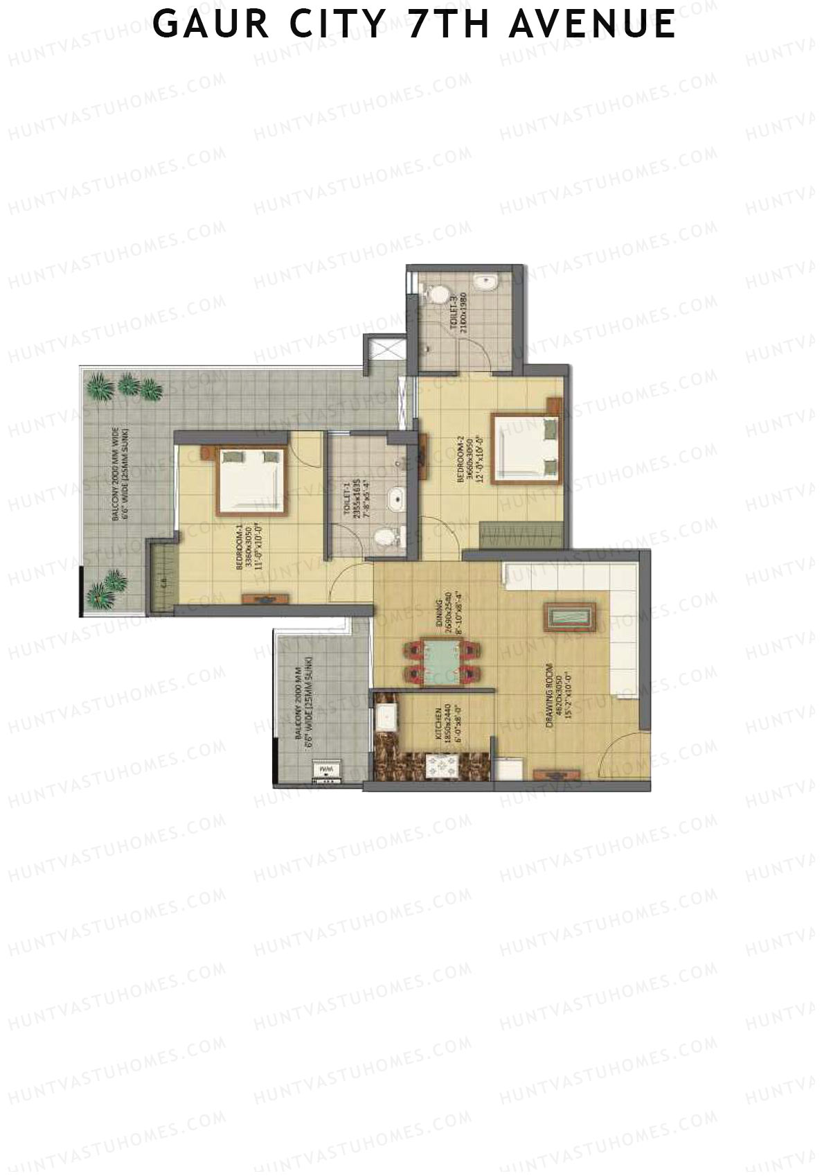 Gaur City 7Th Avenue Tower B Unit 12 (Type A) Floor Plan