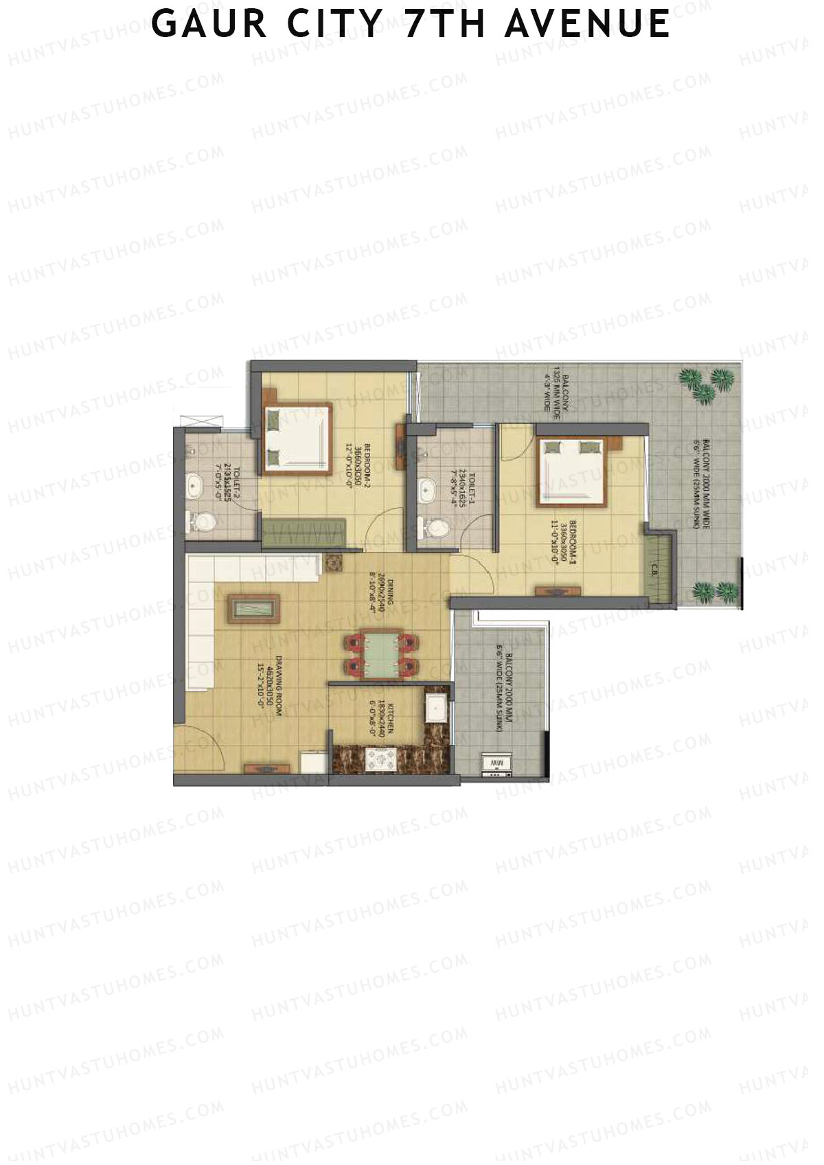 Gaur City 7Th Avenue Tower B Unit 16 (Type B) Floor Plan