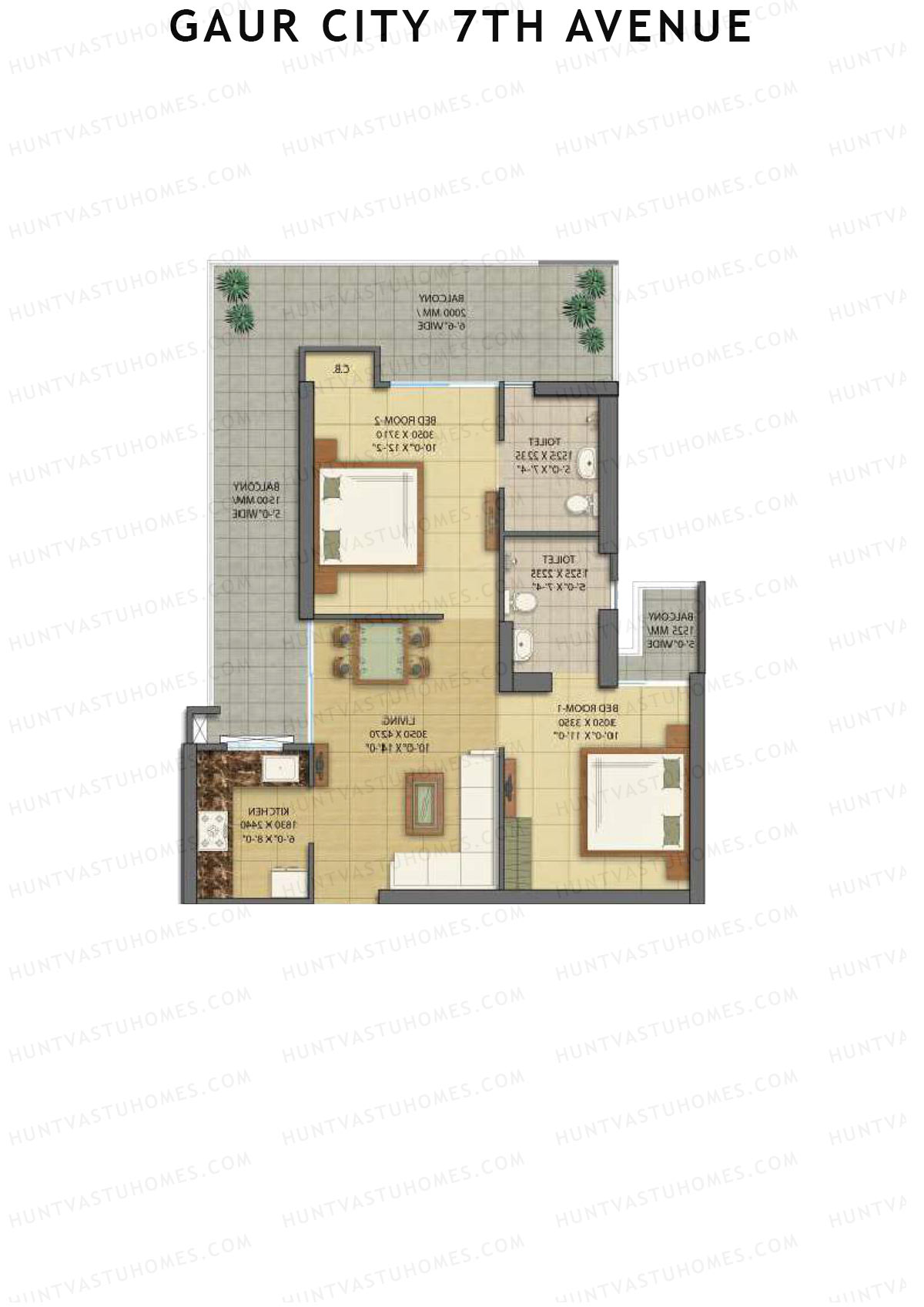 Gaur City 7Th Avenue Tower C Unit 22 (Type D) Floor Plan