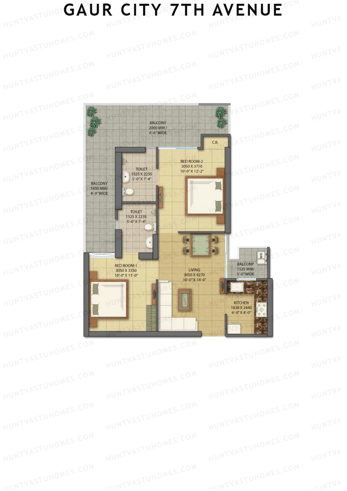 Gaur City 7Th Avenue Tower E Unit 36 (Type C) Floor Plan