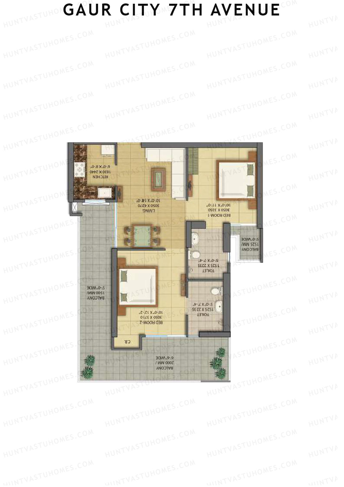 Gaur City 7Th Avenue Tower E Unit 41 (Type D) Floor Plan