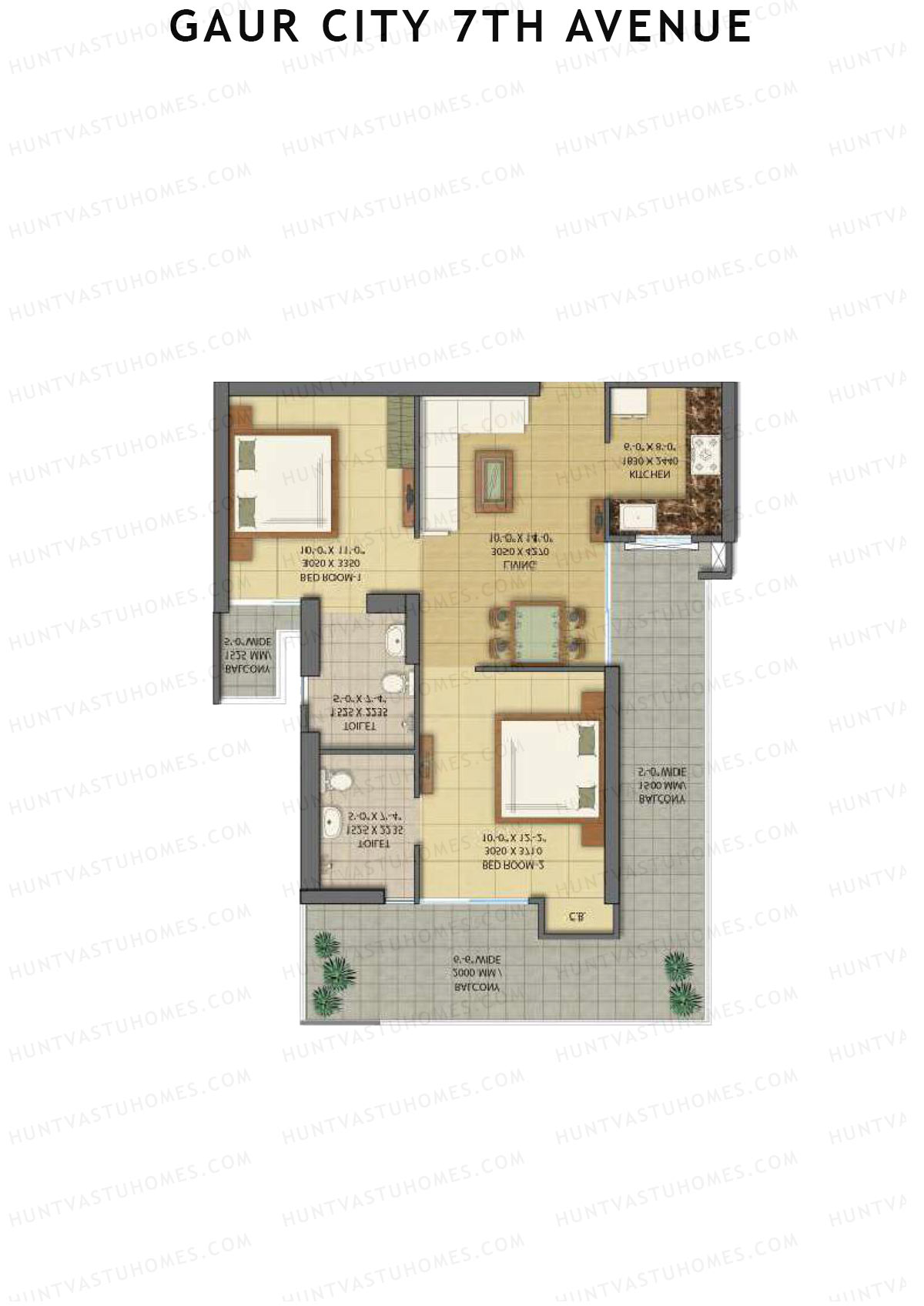 Gaur City 7Th Avenue Tower F Unit 42 (Type D) Floor Plan