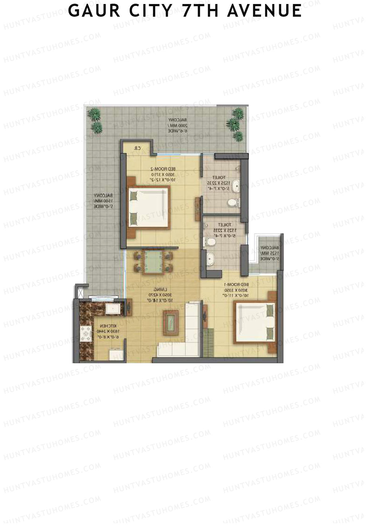 Gaur City 7Th Avenue Tower G Unit 54 (Type D) Floor Plan