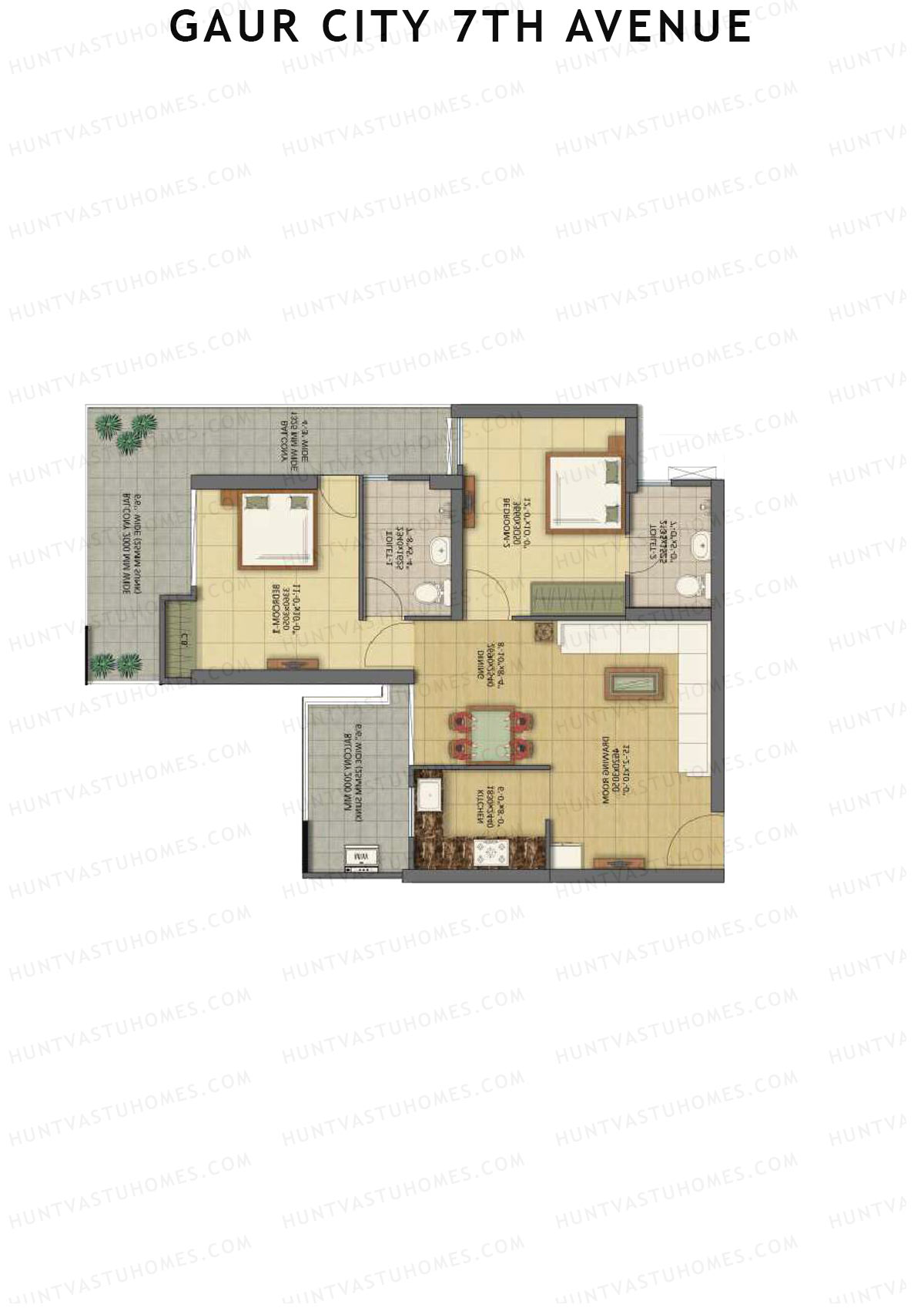 Gaur City 7Th Avenue Tower H Unit 59 (Type B) Floor Plan