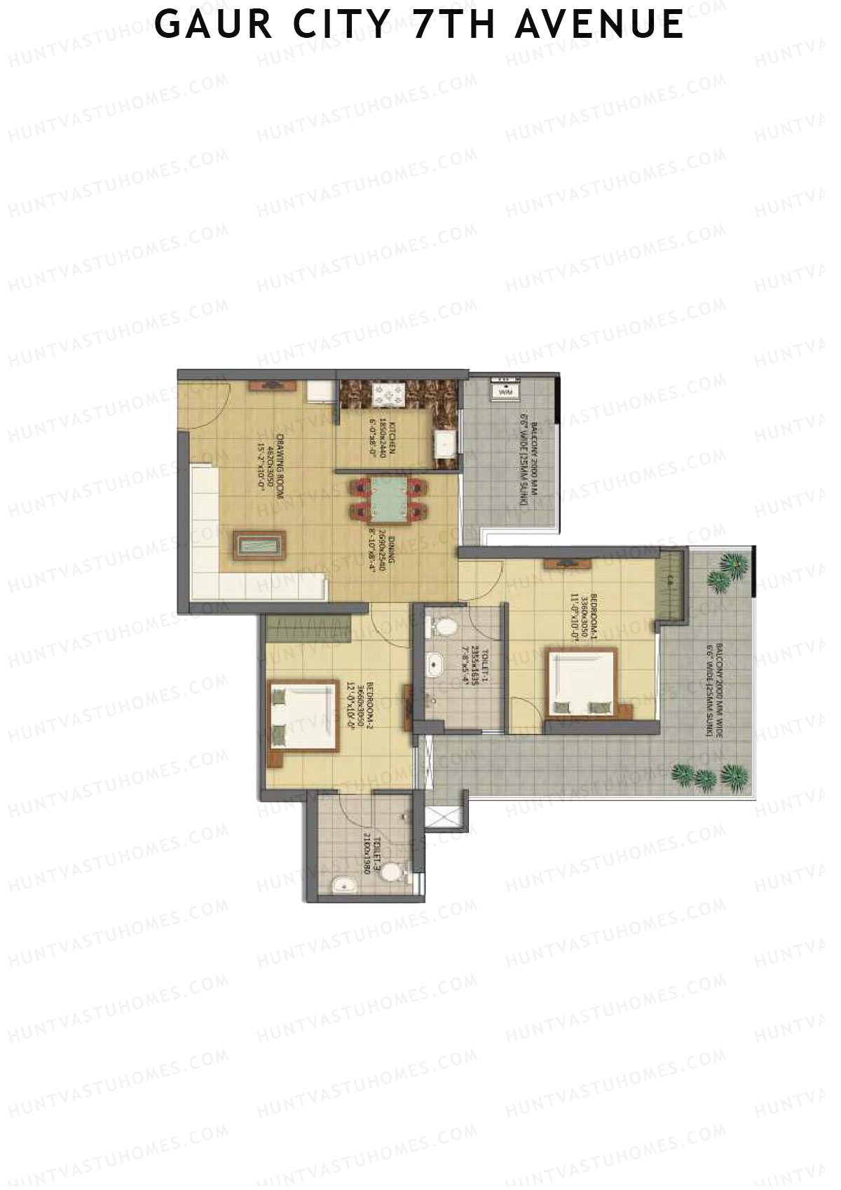 Gaur City 7Th Avenue Tower H Unit 61 (Type A) Floor Plan