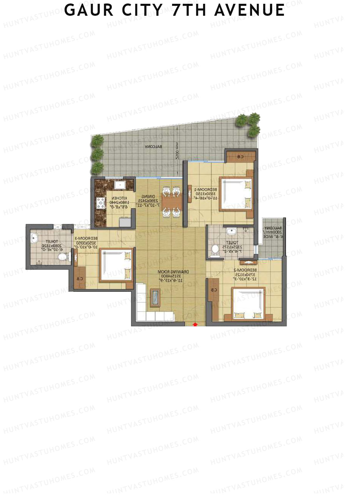 Gaur City 7Th Avenue Tower I Unit 66 (Type E) Floor Plan