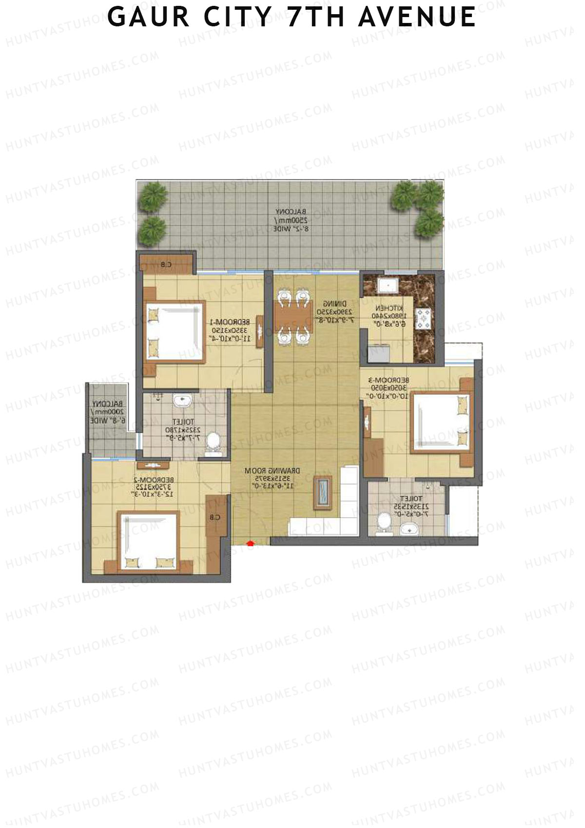 Gaur City 7Th Avenue Tower I Unit 67 (Type F) Floor Plan