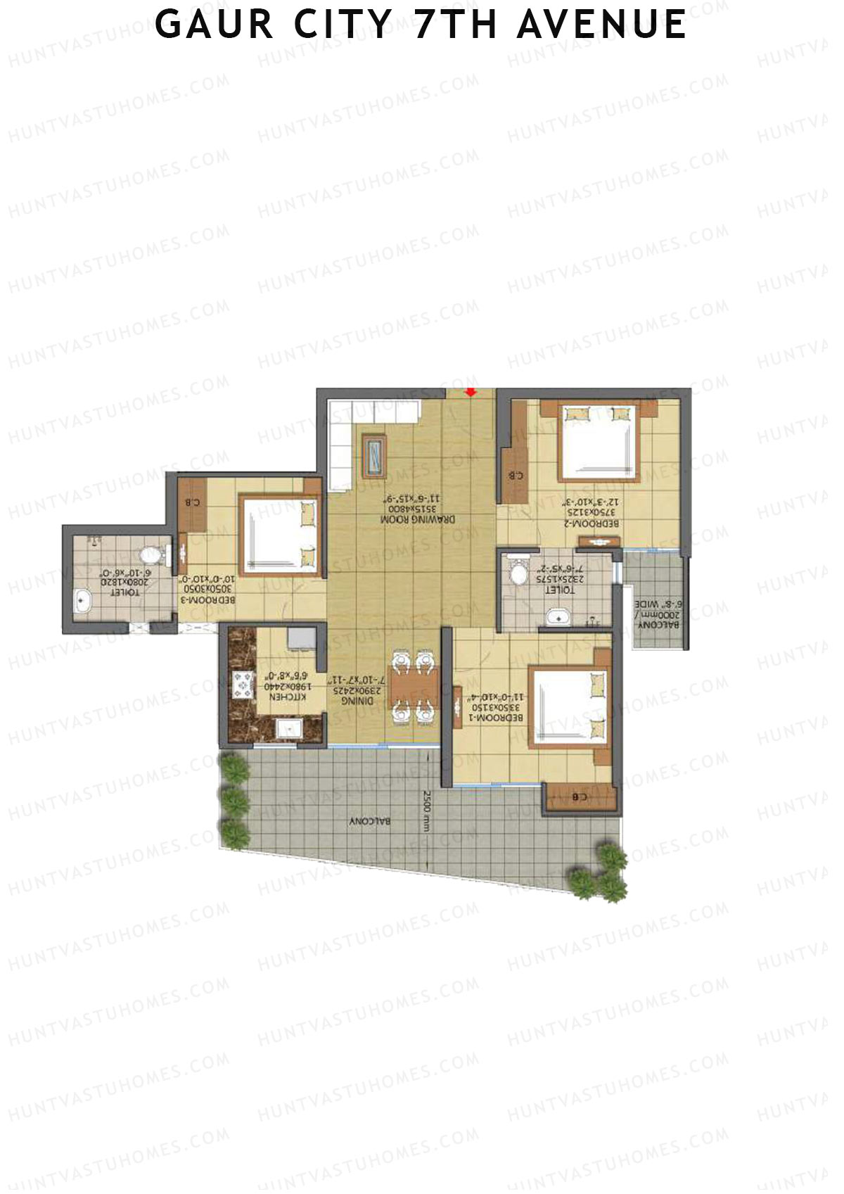 Gaur City 7Th Avenue Tower I Unit 69 (Type E) Floor Plan