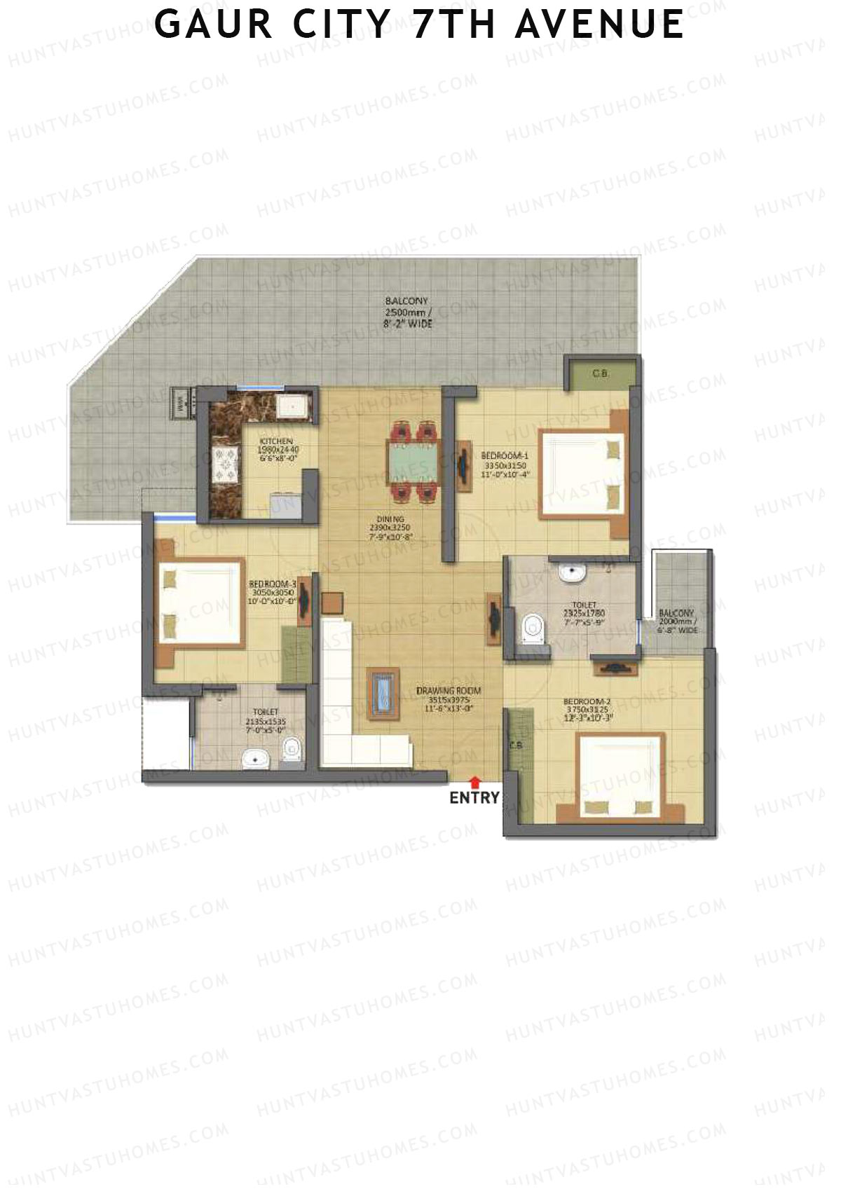 Gaur City 7Th Avenue Tower I Unit 72 (Type G) Floor Plan