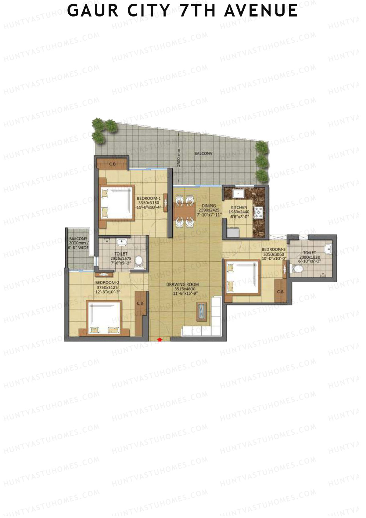 Gaur City 7Th Avenue Tower I Unit 73 (Type E) Floor Plan