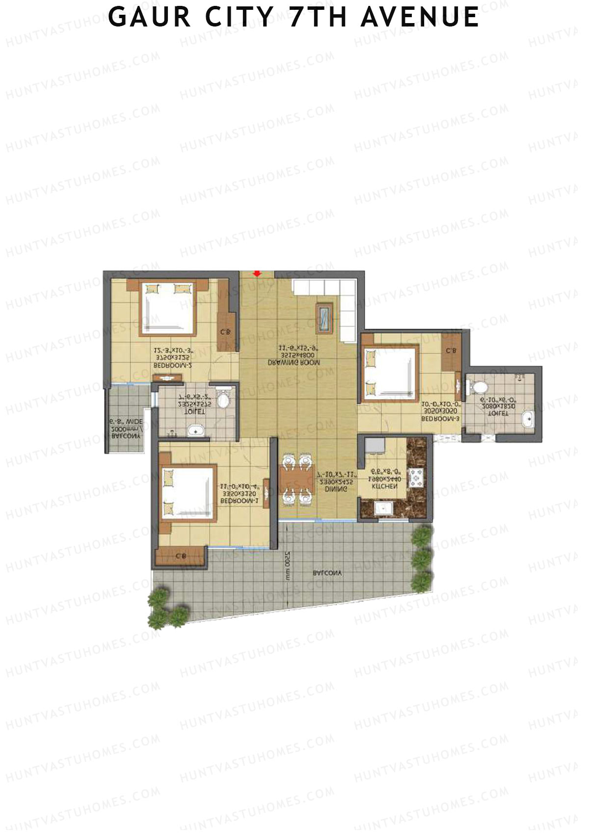 Gaur City 7Th Avenue Tower J Unit 86 (Type E) Floor Plan