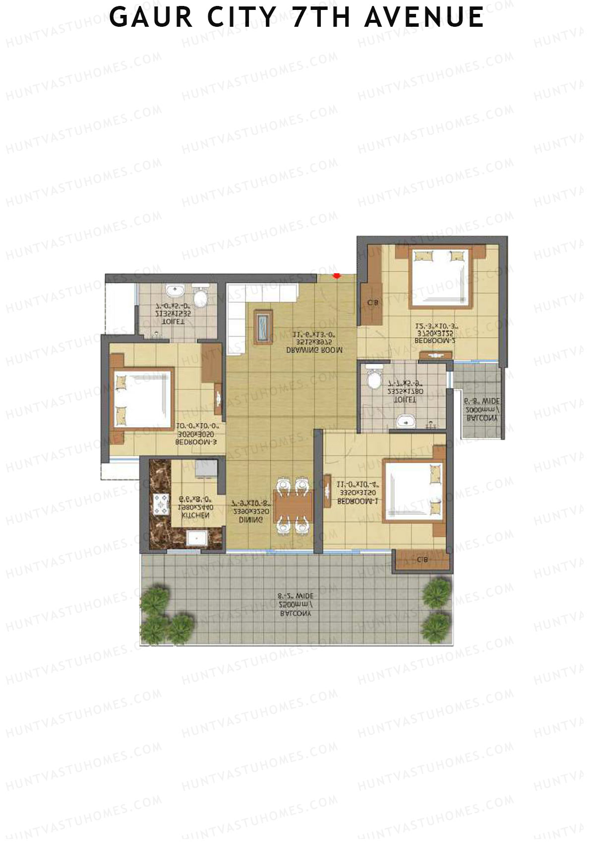 Gaur City 7Th Avenue Tower J Unit 87 (Type F) Floor Plan