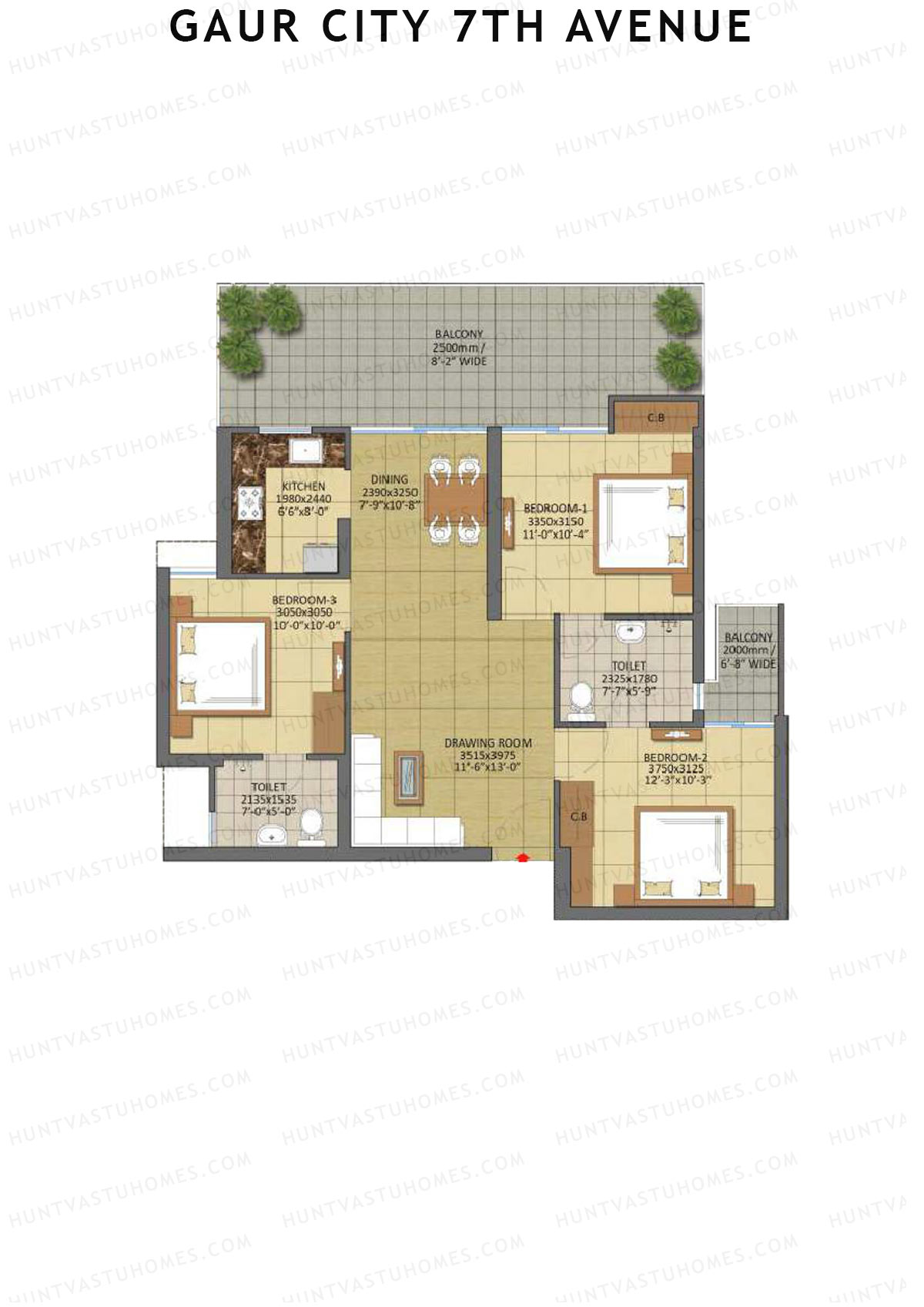 Gaur City 7Th Avenue Tower J Unit 88 (Type F) Floor Plan