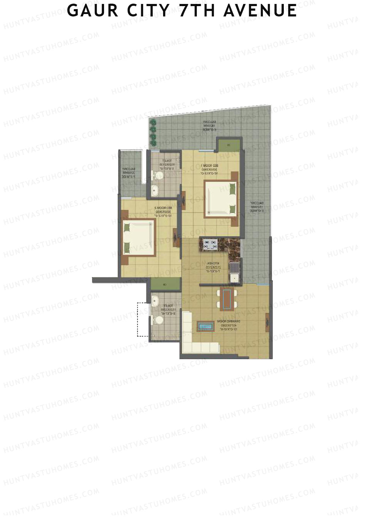 Gaur City 7Th Avenue Tower K Unit 90 (Type H) Floor Plan