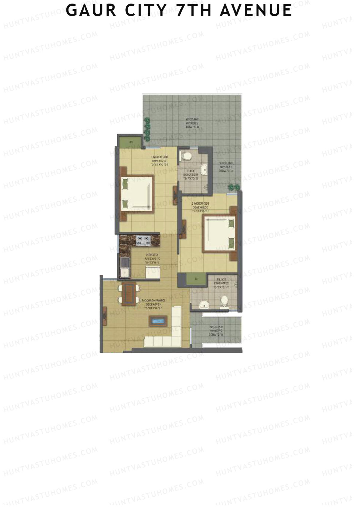 Gaur City 7Th Avenue Tower K Unit 91 (Type I) Floor Plan