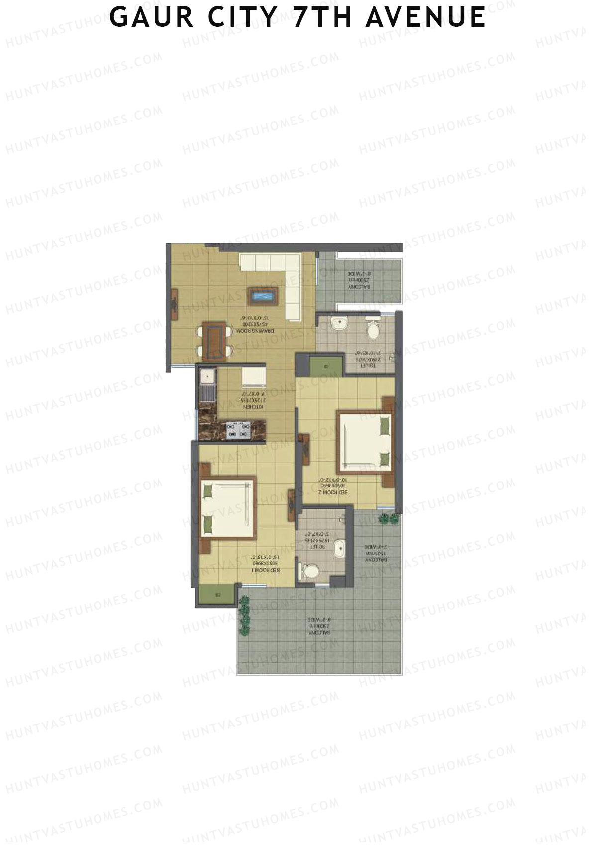 Gaur City 7Th Avenue Tower K Unit 92 (Type I) Floor Plan