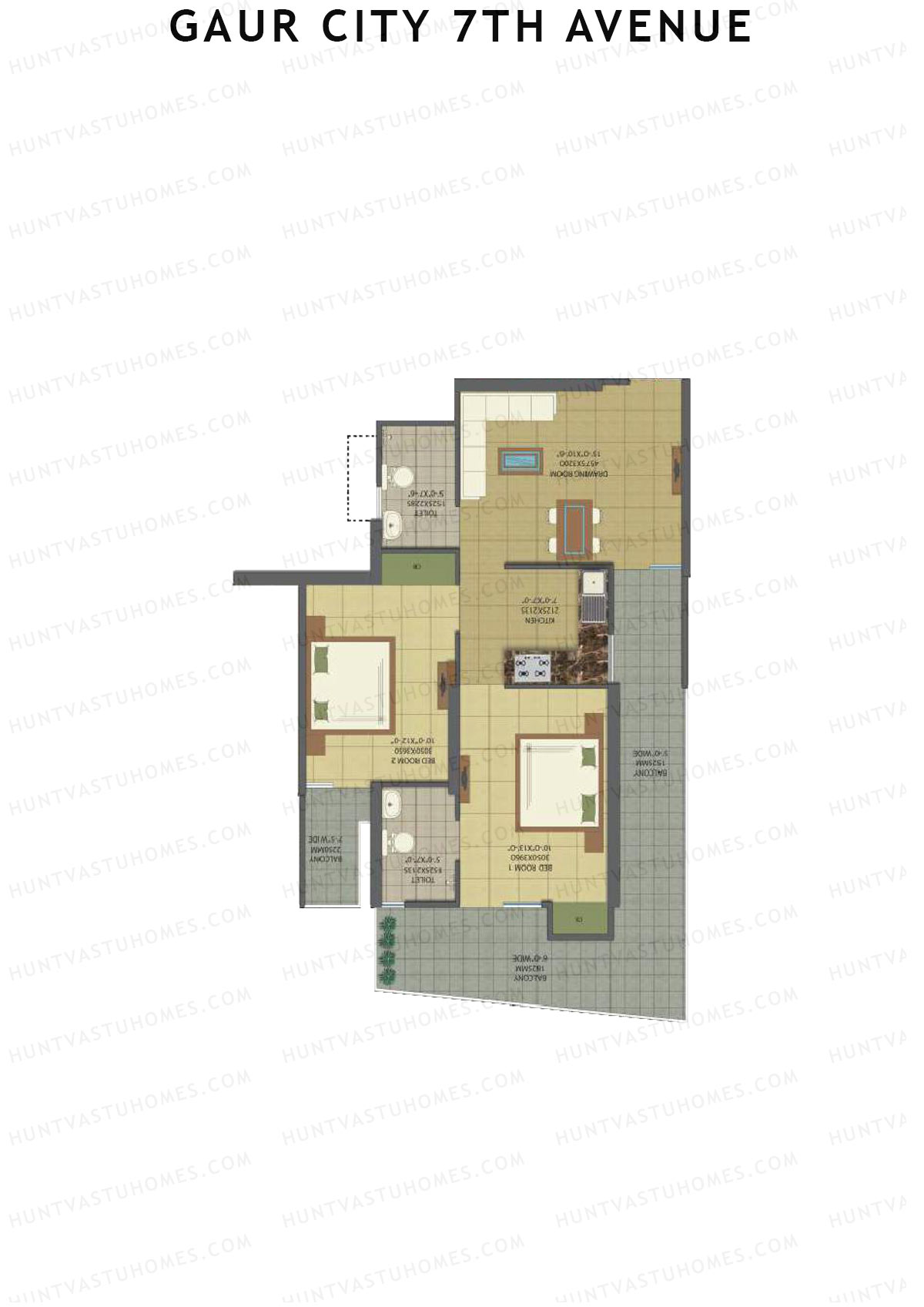 Gaur City 7Th Avenue Tower K Unit 93 (Type H) Floor Plan