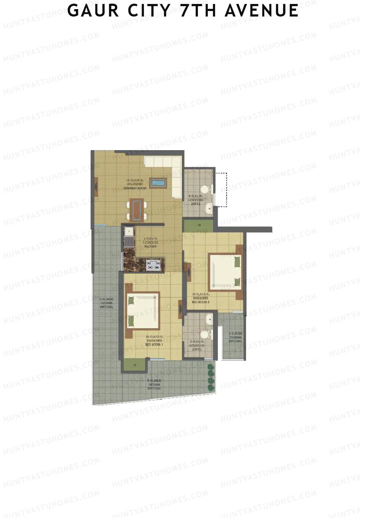 Gaur City 7Th Avenue Tower K Unit 94 (Type H) Floor Plan
