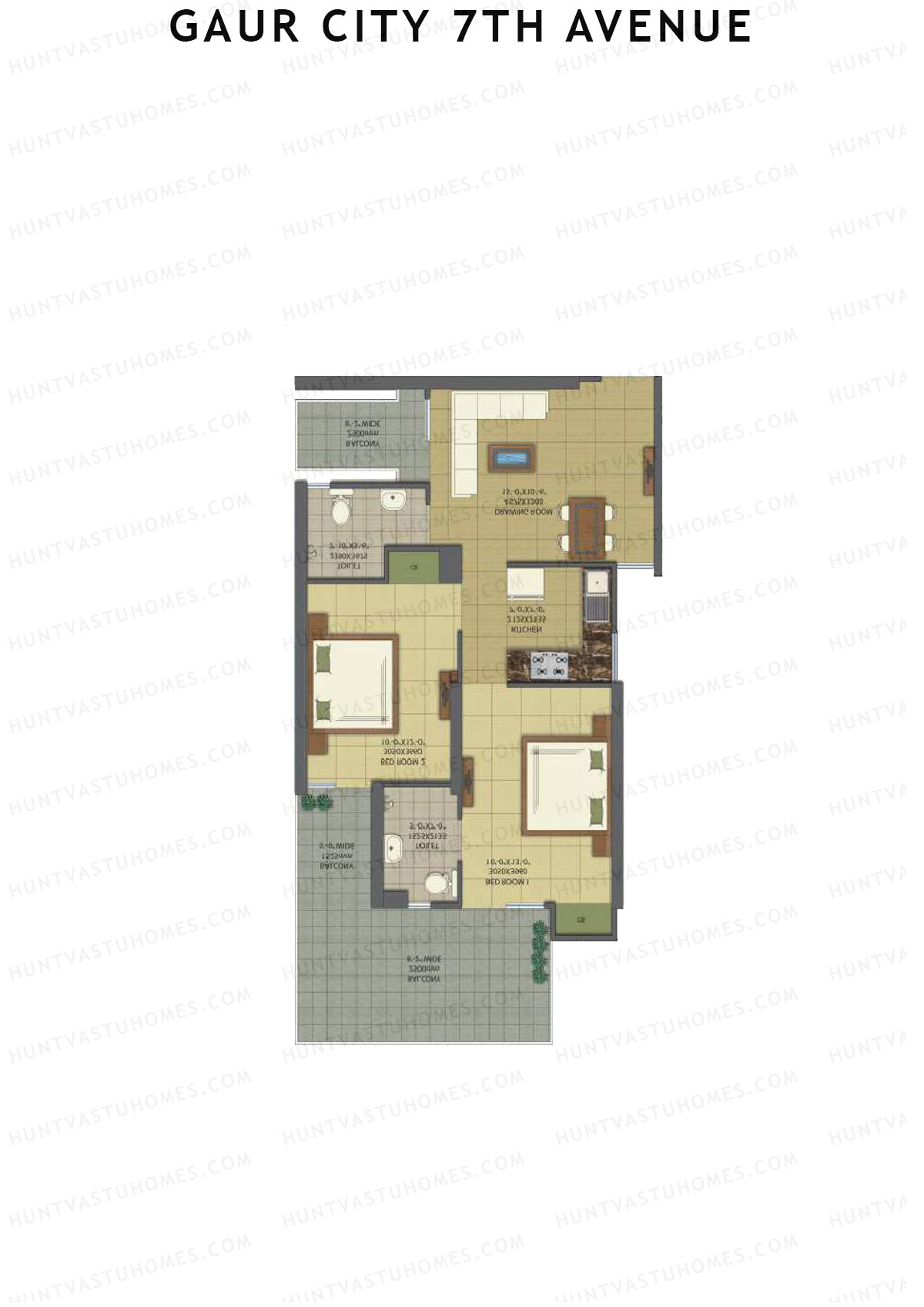 Gaur City 7Th Avenue Tower K Unit 95 (Type I) Floor Plan