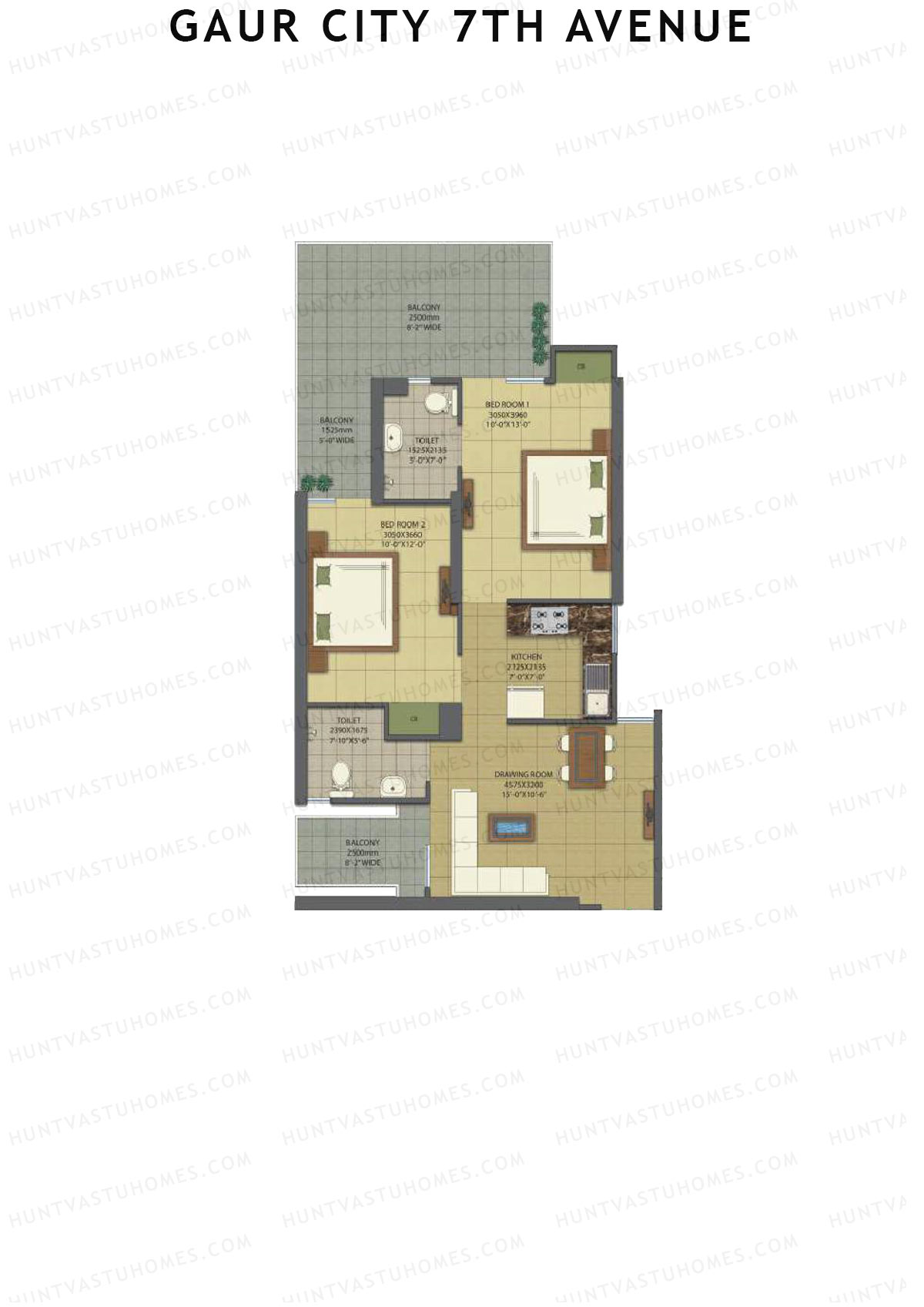 Gaur City 7Th Avenue Tower K Unit 96 (Type I) Floor Plan