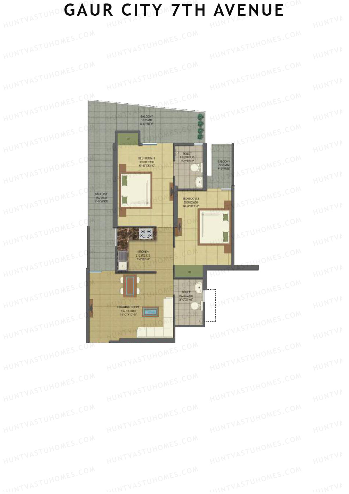 Gaur City 7Th Avenue Tower K Unit 97 (Type H) Floor Plan