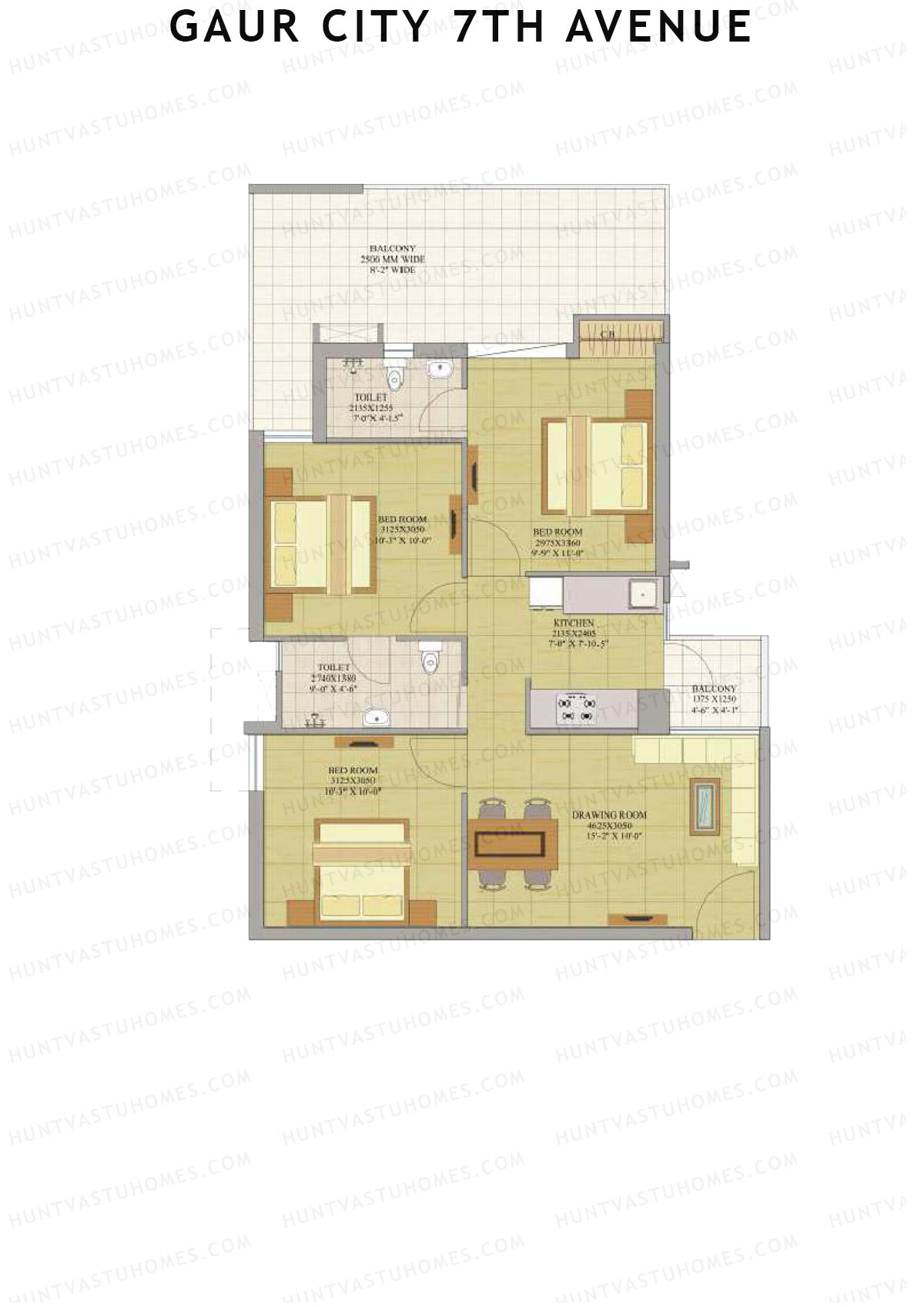 Gaur City 7Th Avenue Tower L Unit 102 (Type J) Floor Plan