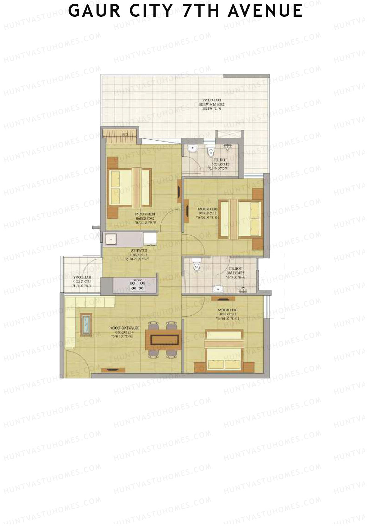 Gaur City 7Th Avenue Tower L Unit 103 (Type J) Floor Plan